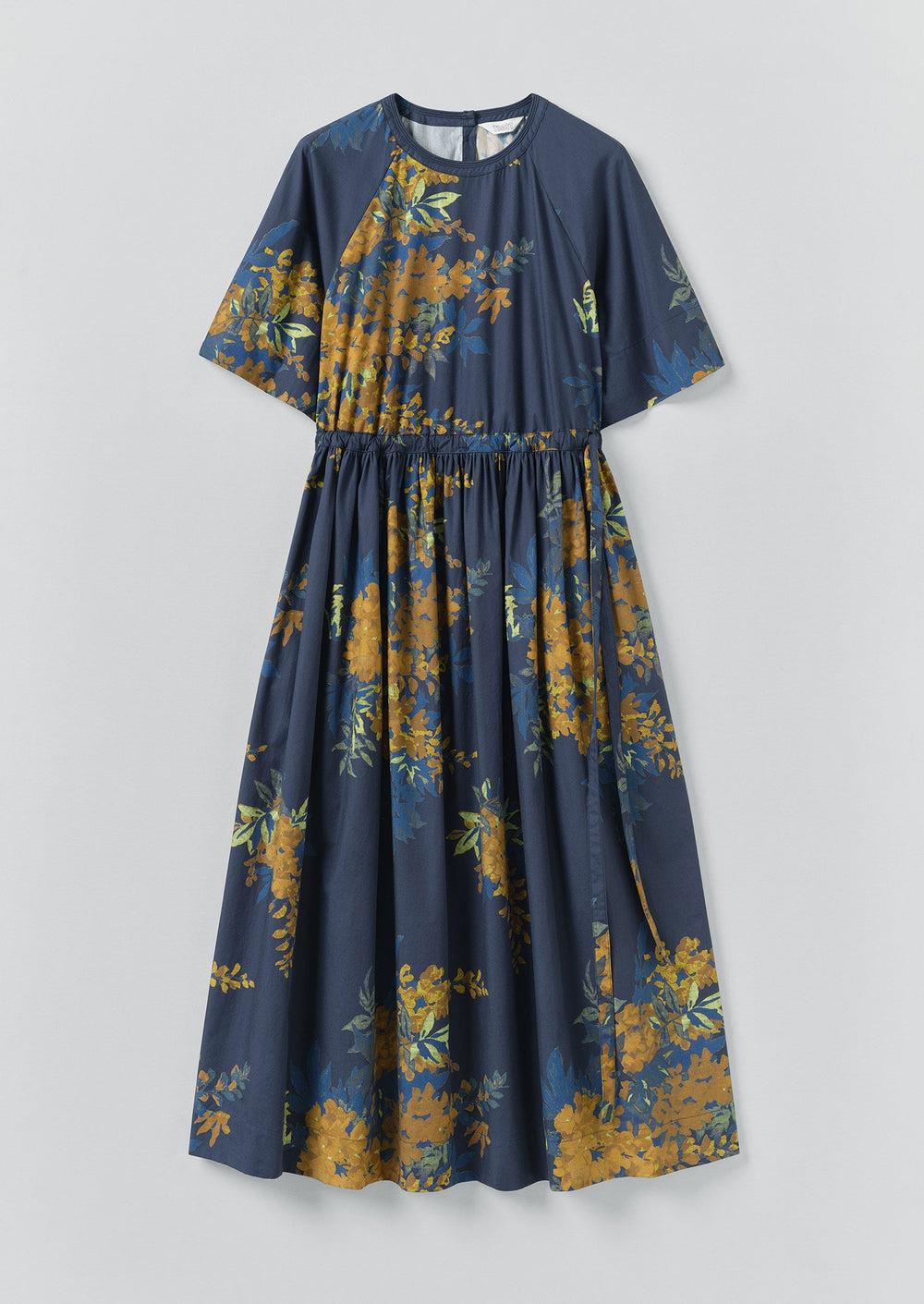 Botanical Shadow Print Cotton Dress | Shadow Blue Product Image