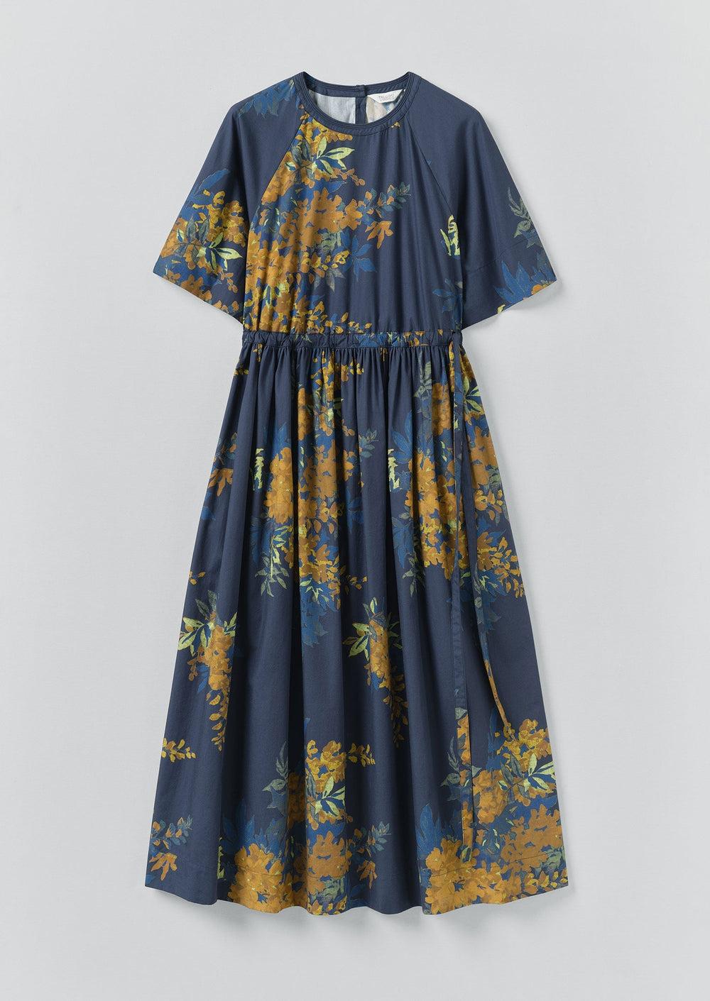 Botanical Shadow Print Cotton Dress | Shadow Blue Product Image