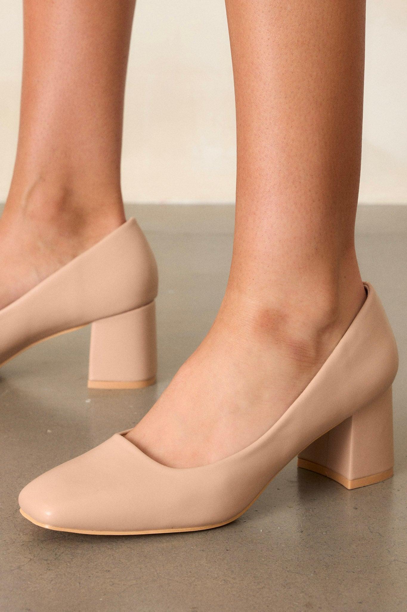 Timeless Elegance Beige Block Heels Product Image