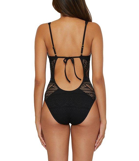 Becca By Rebecca Virtue Color Play Show & Tell Crochet Plunge Neck One Piece Swimsuit Product Image