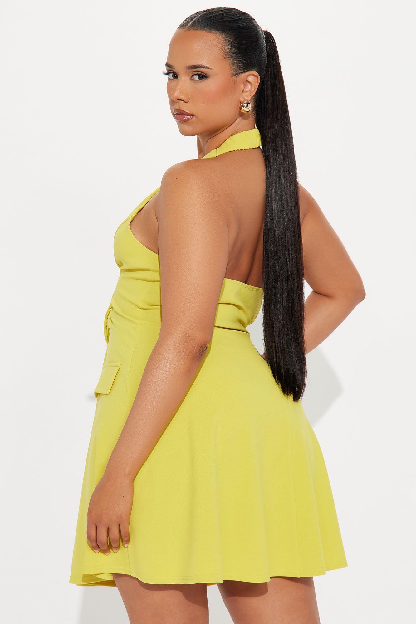 Delia Halter A Line Mini Dress - Chartreuse Female Product Image