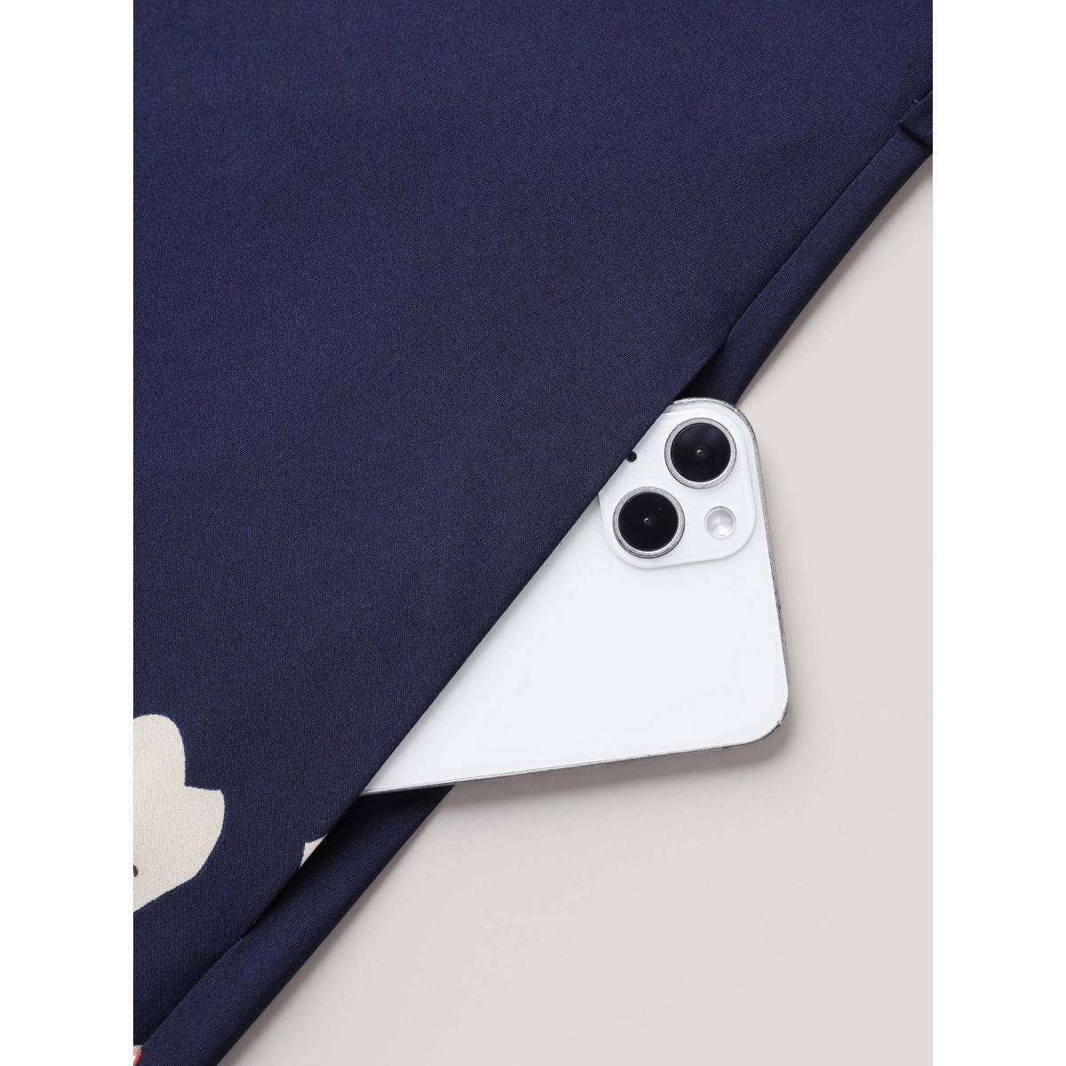 Plus Size Floral Print V Neck Pockets Midi Dress DarkBlue Women Elegant Belted V-neck Sleeveless Curvy BloomChic 30/6X Product Image