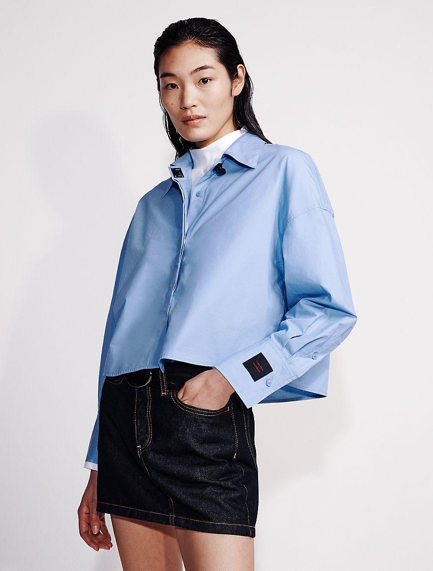 Poplin Woven Cropped Button-Down Shirt Product Image