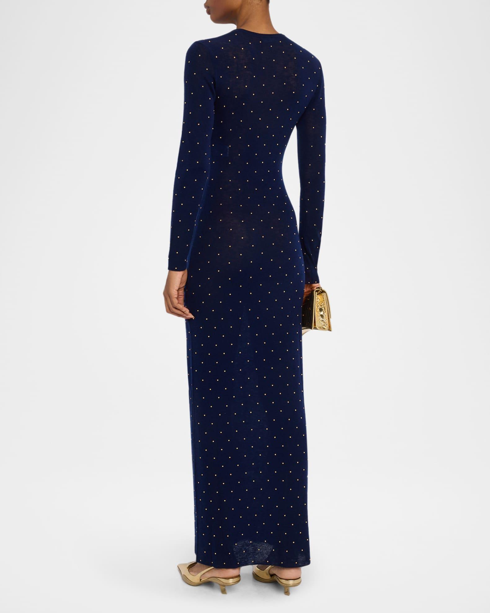 Studded Long-Sleeve Wool Maxi Dress Product Image