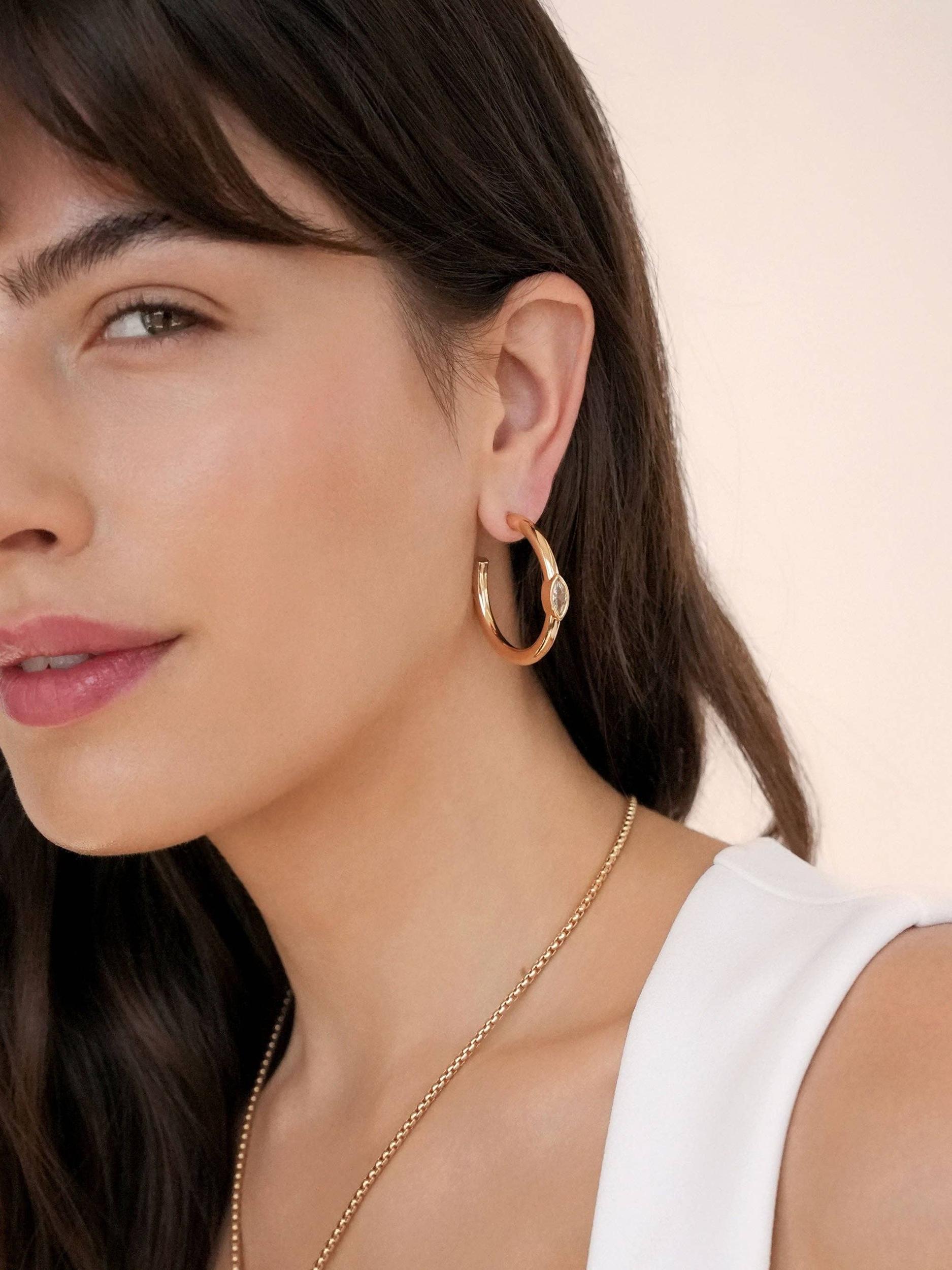 Medium Marquise Crystal Hoops Product Image