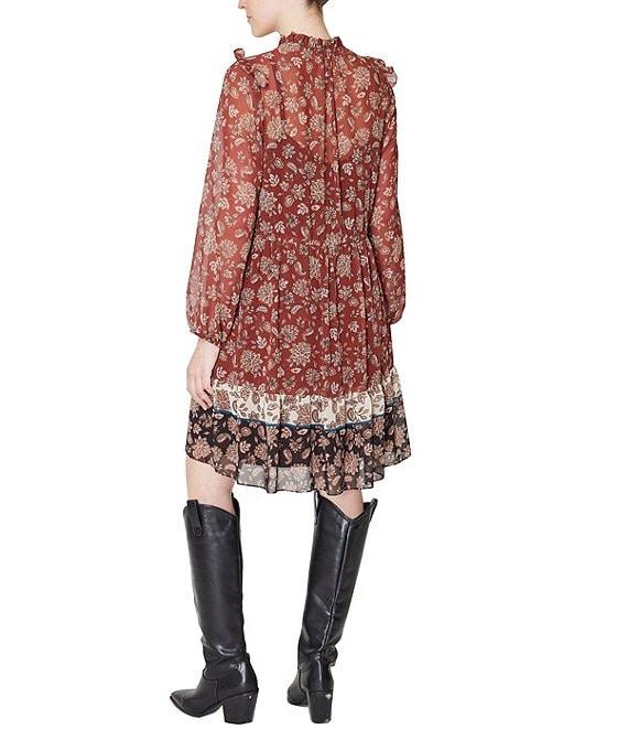 Julia Jordan Floral Print Chiffon Tie V-Neckline Long Sleeve Dress Product Image