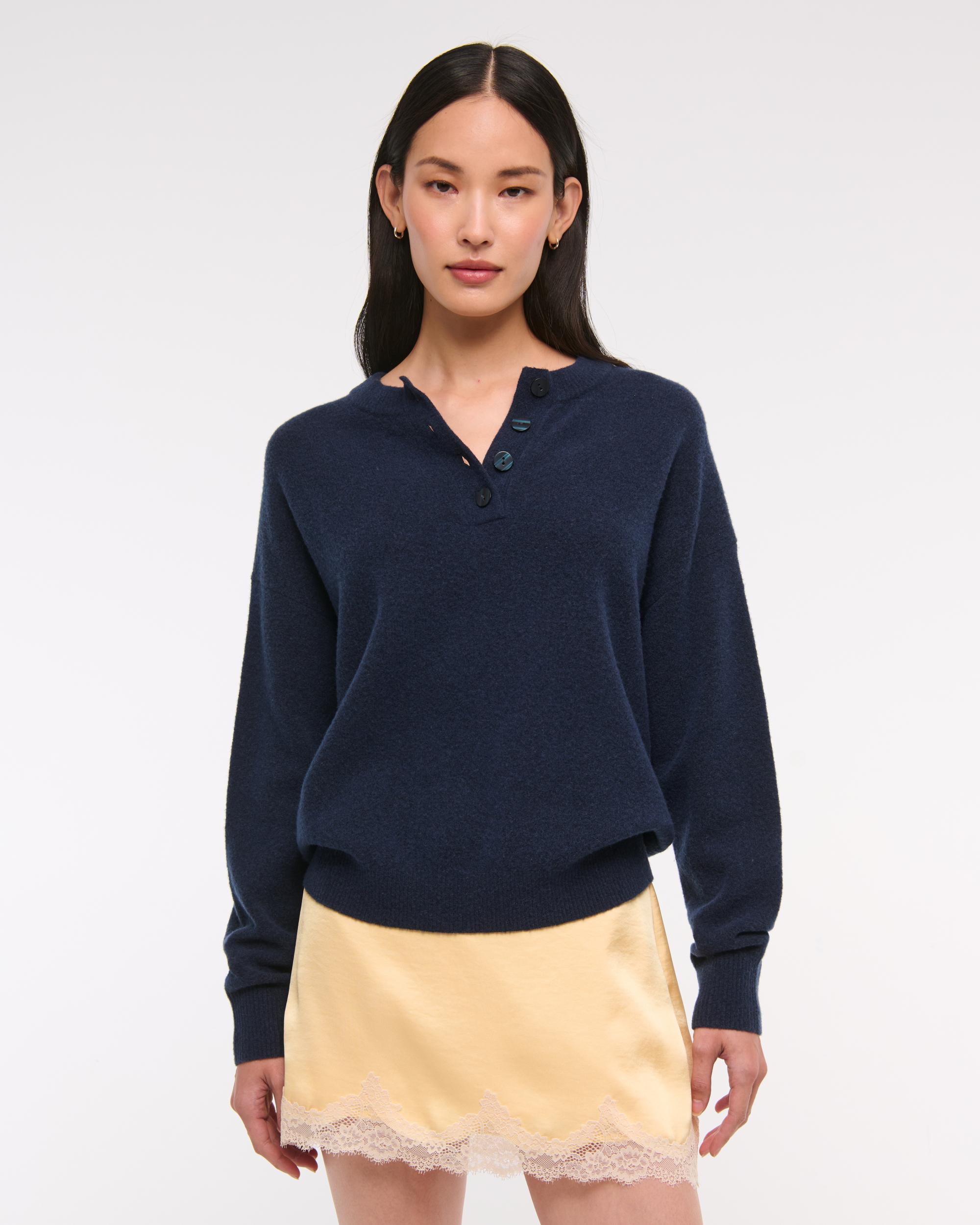 Merino Wool-Blend Henley Sweater Product Image