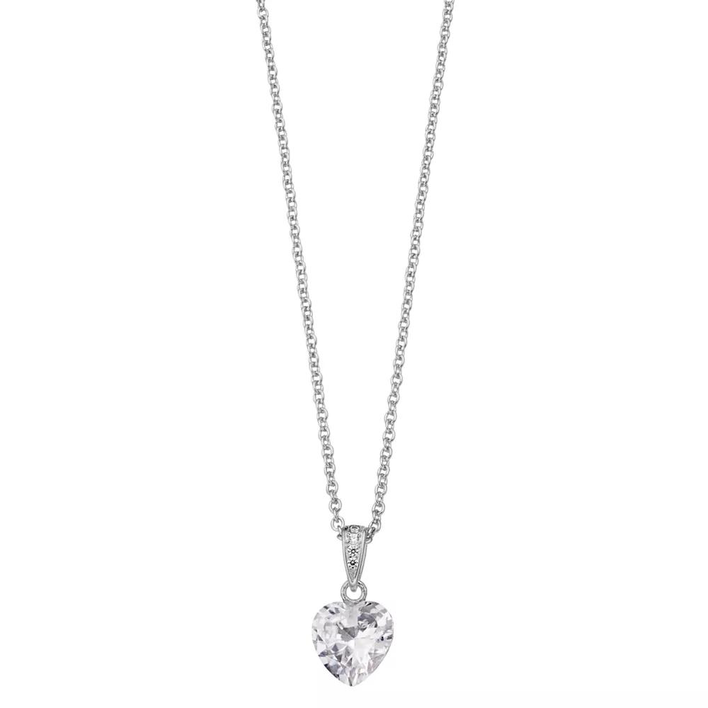 Sterling Silver White Cubic Zirconia Heart-Shaped Pendant Necklace, Womens Product Image