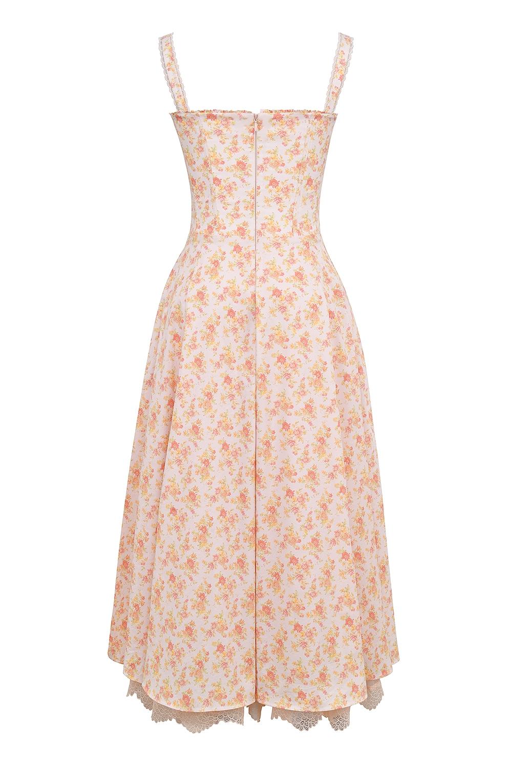 Rosalee  peach poppy print cotton bustier sundress Product Image