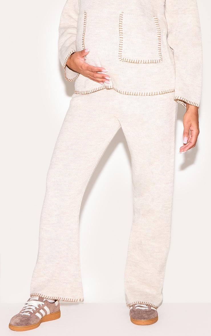 Maternity Oatmeal Knitted Straight Leg Pants Product Image