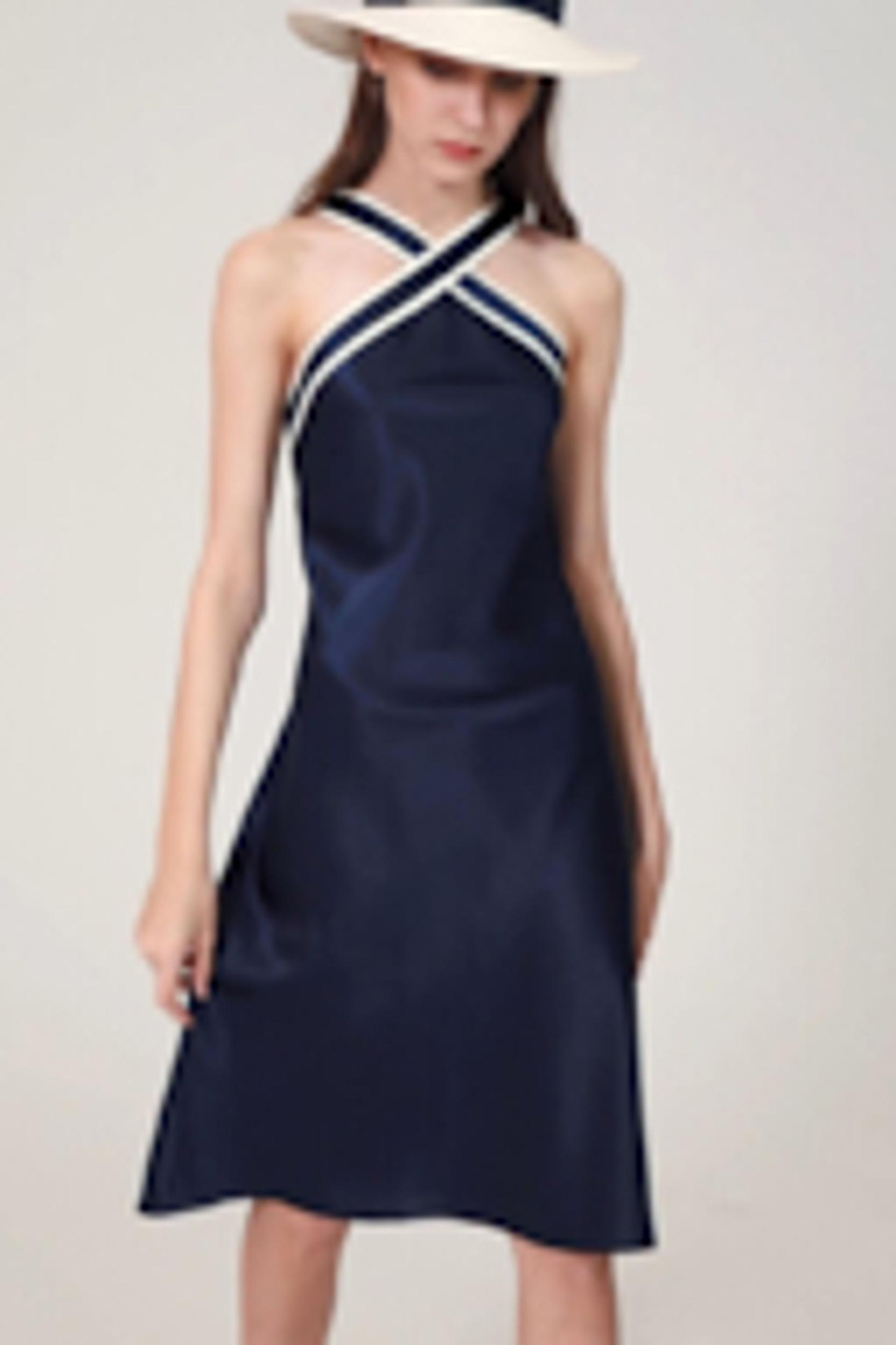 Glossy Camellia Silk Halter-Neck Dress Product Image