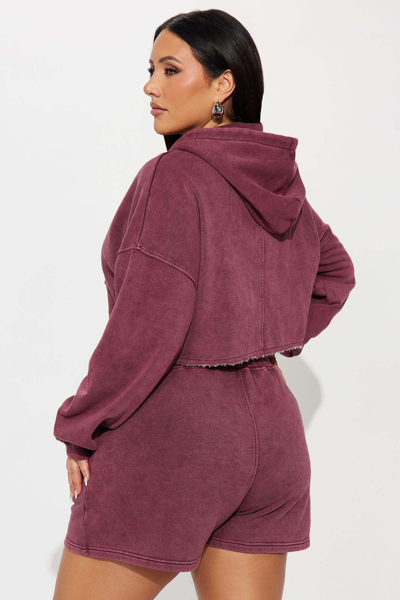 On The Go Fleece Short Set - Burgundy Product Image