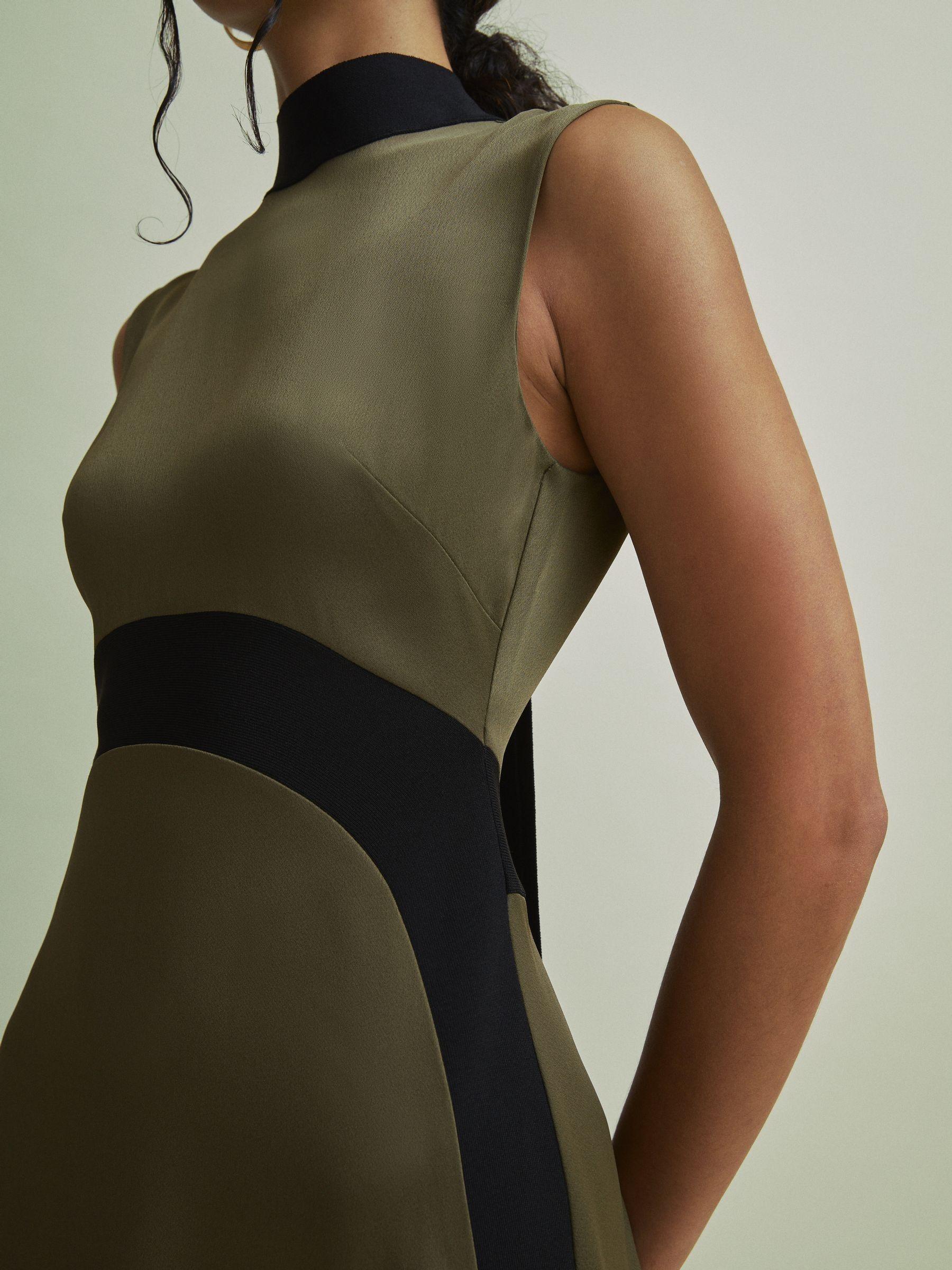 Florere Colourblock Hybrid Knit Midi Dress in Khaki Product Image