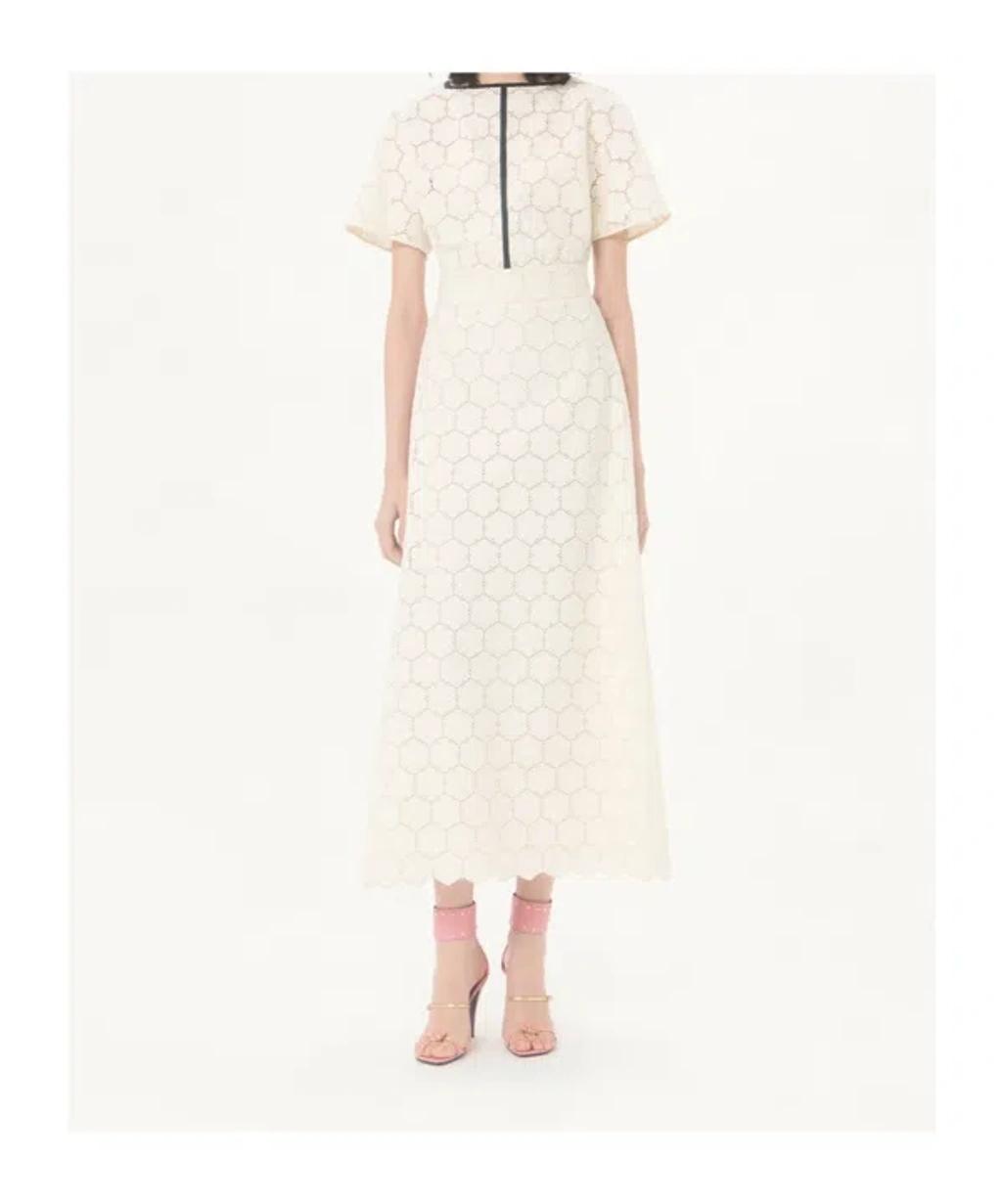 VALENTINO Midi Dress In Fleurs À Jours Cotton In White Product Image