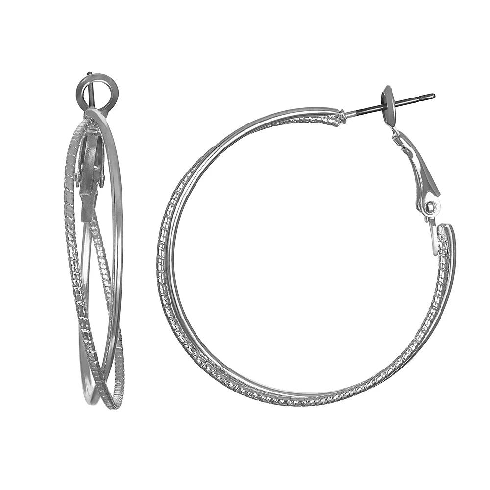 LC Lauren Conrad Criss-Cross Hoop Earrings, Women's, Silver Tone Product Image