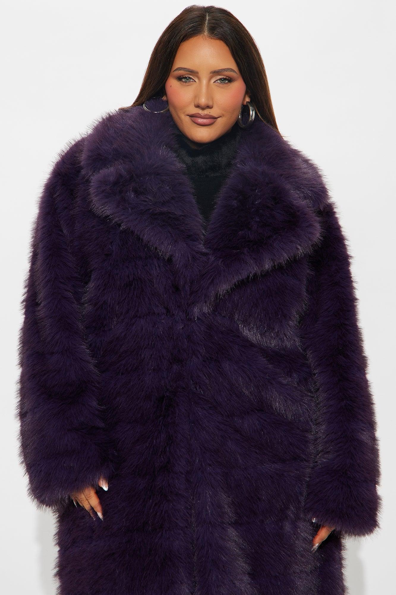 London Weekends Faux Fur Trench - Plum Female Product Image