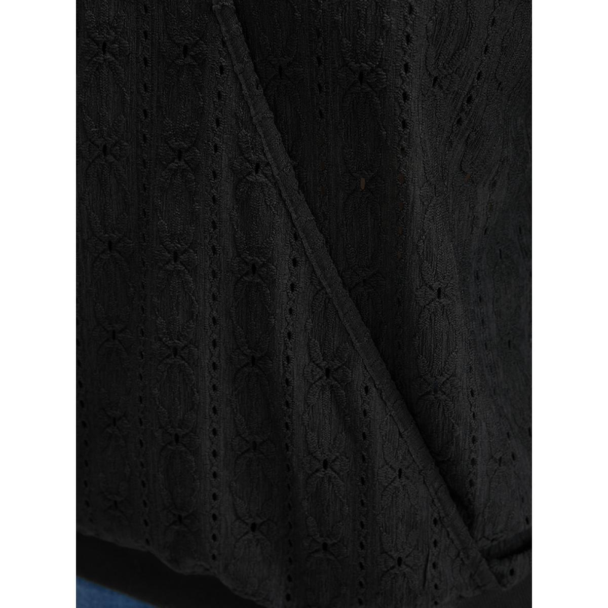 Plus Size Solid Wrap Eyelet Lace Sweatshirt Women Black Elegant Wrap V-neck Dailywear Sweatshirts BloomChic 22-24/3X Product Image