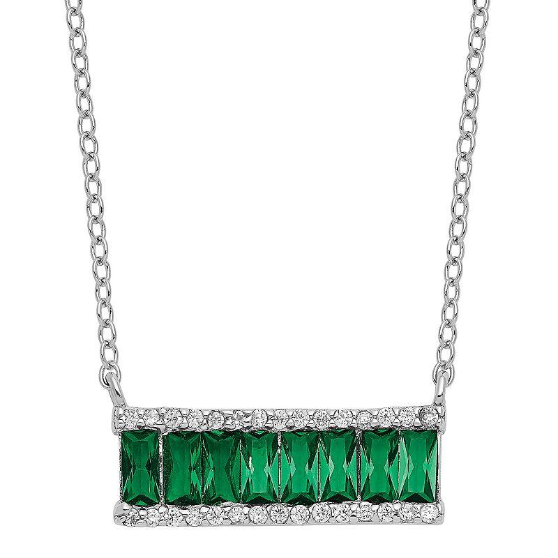 Sophie Miller Sterling Green Crystal & Cubic Zirconia Bar Necklace, Women's, Size: 18" Product Image