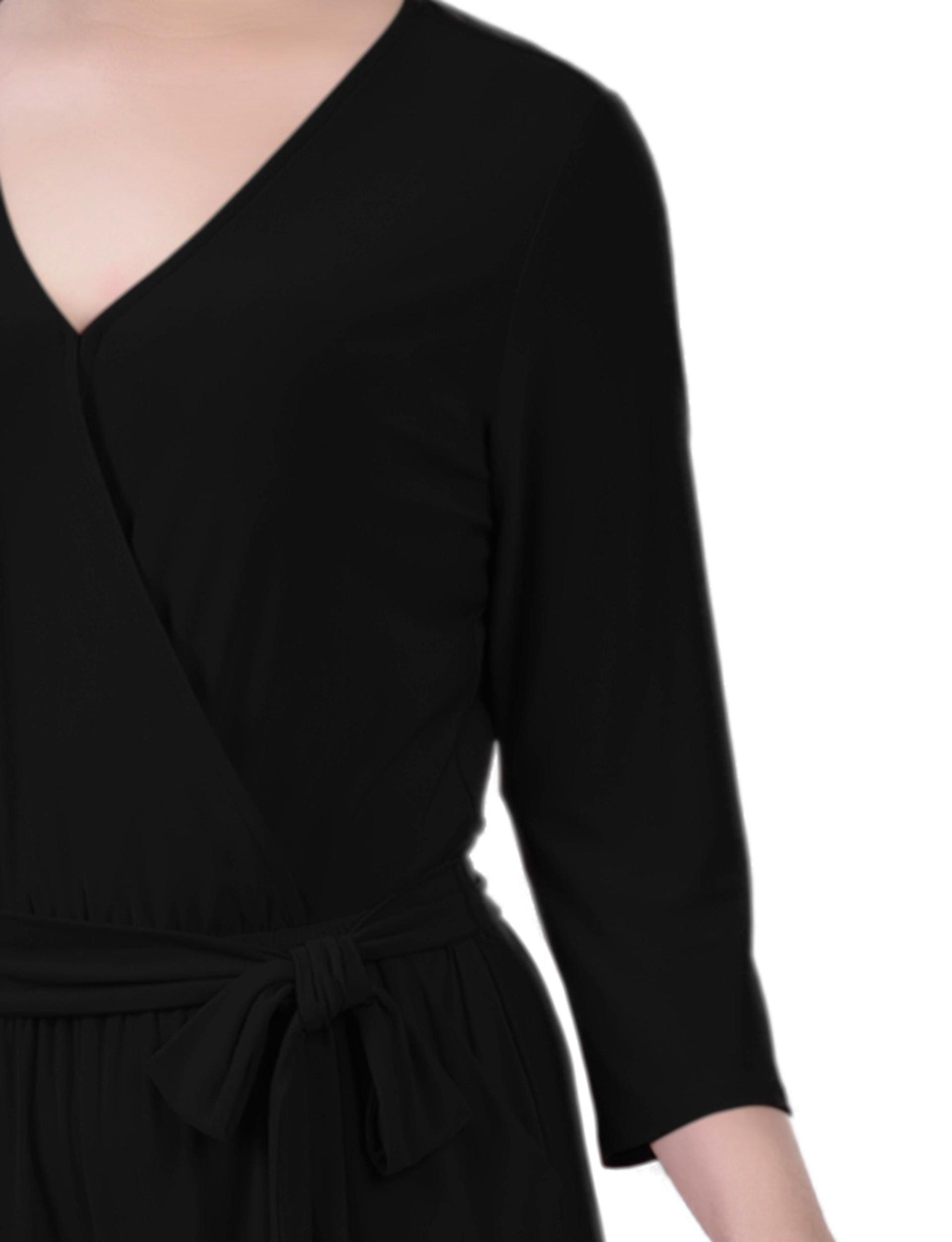 Black 3/4 Sleeve Belted Jumpsuit - Petite Product Image