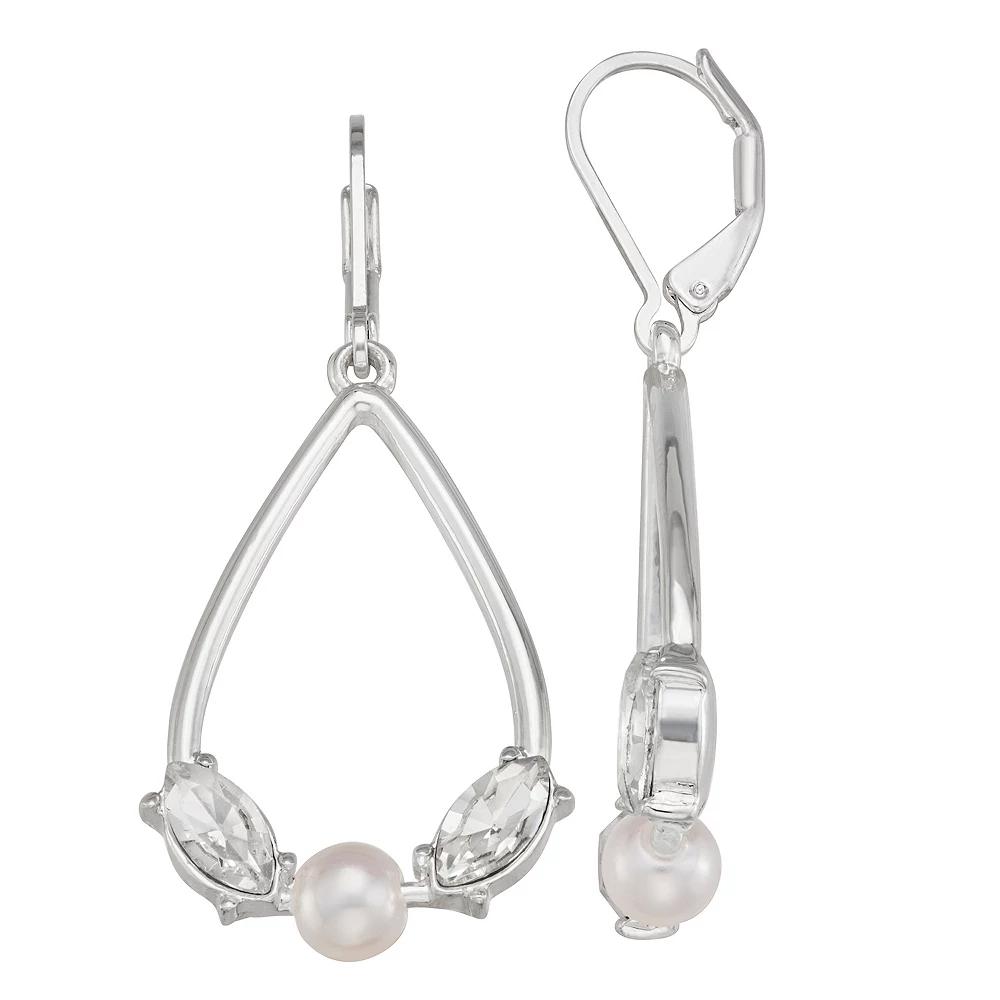 You're Invited Silver Tone Simulated Pearl & Crystal Oval Drop Earrings, Women's, White Product Image