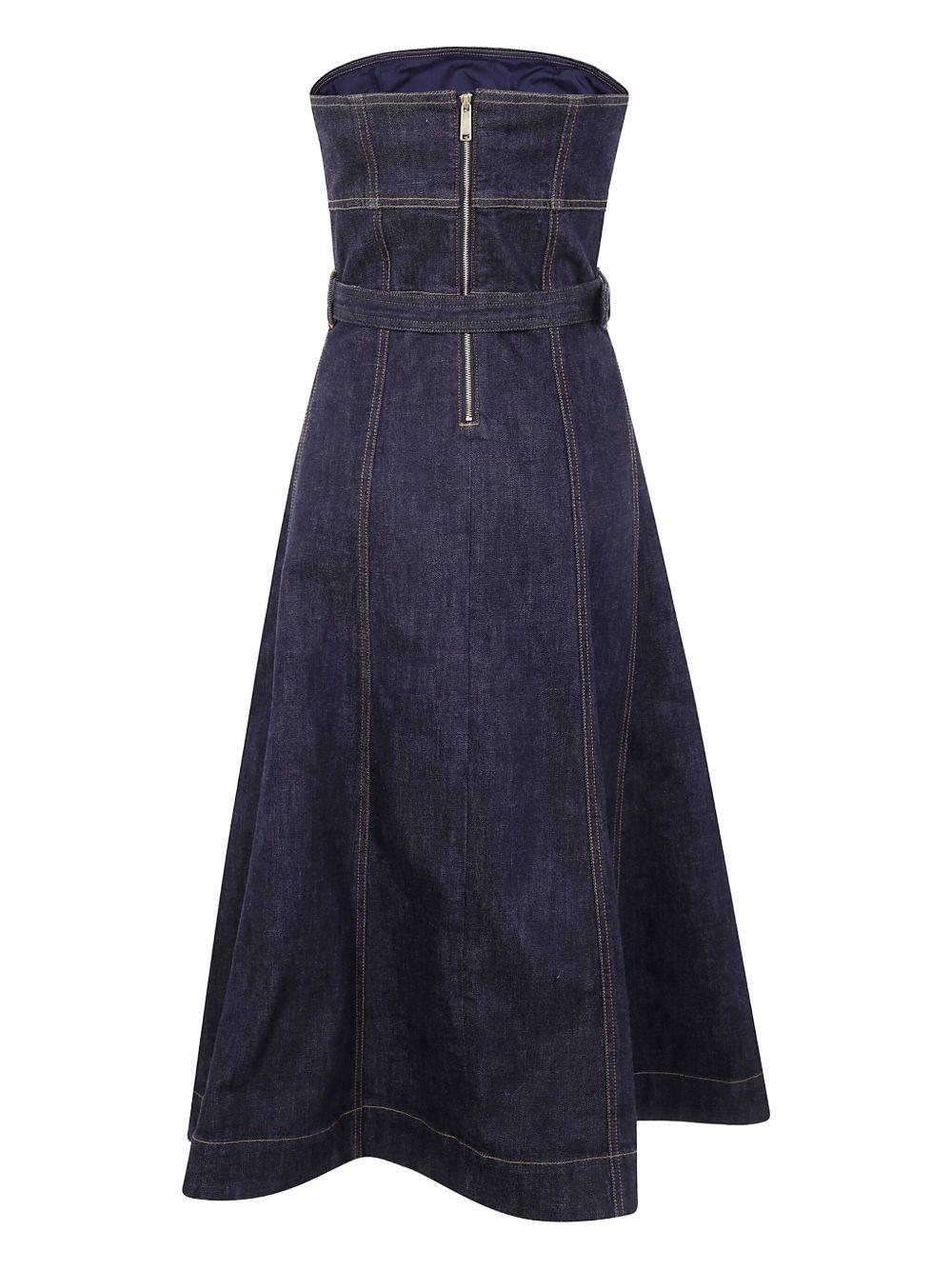 strapless belted denim midi dress Product Image