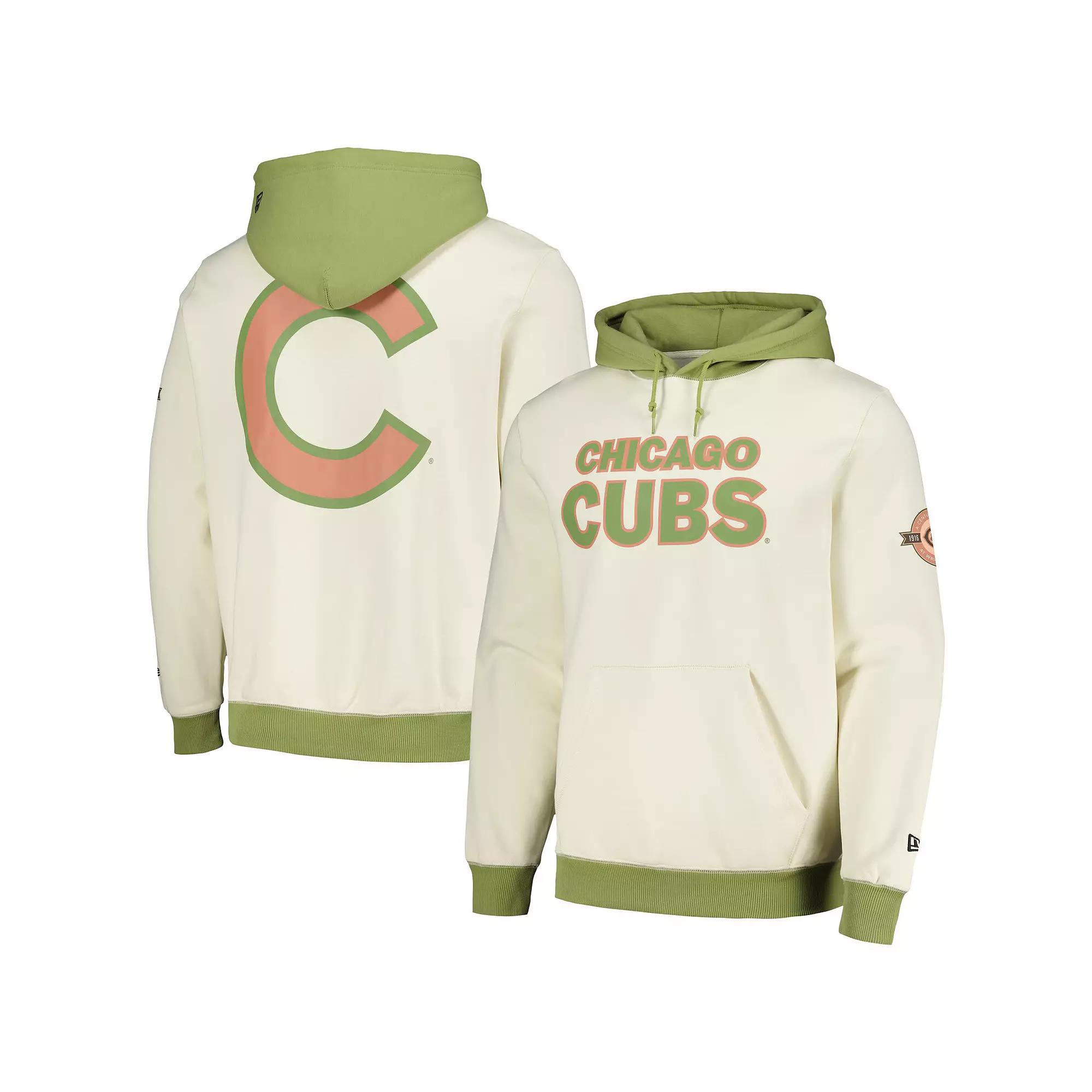 Men's New Era Cream/Green Chicago Cubs Color Pop Pullover Hoodie,  Product Image