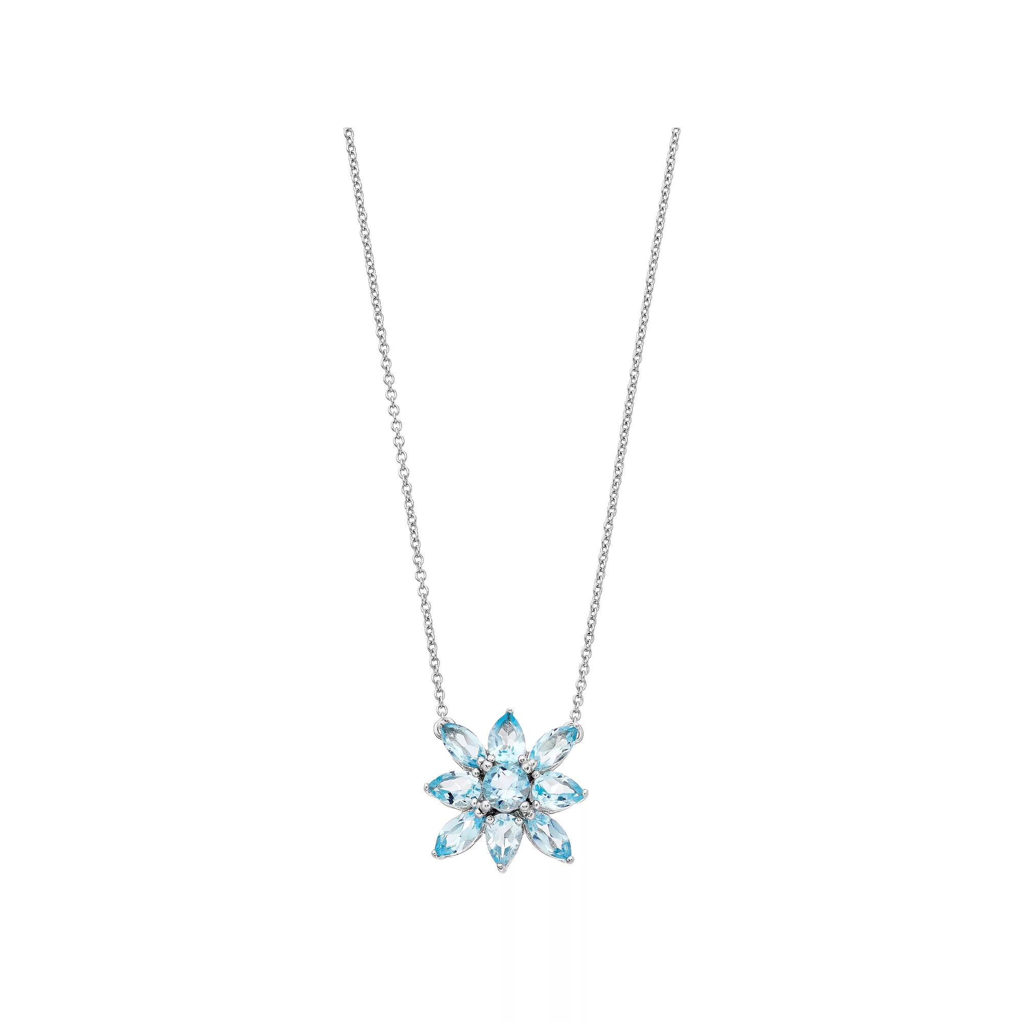 Sterling Silver Blue Topaz Flower Pendant Necklace, Women's, Size: 18" Product Image