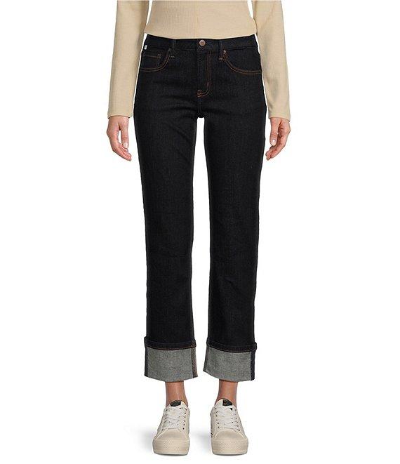 Ceros Jeans Mid Rise Straight Leg Cuffed Jeans Product Image