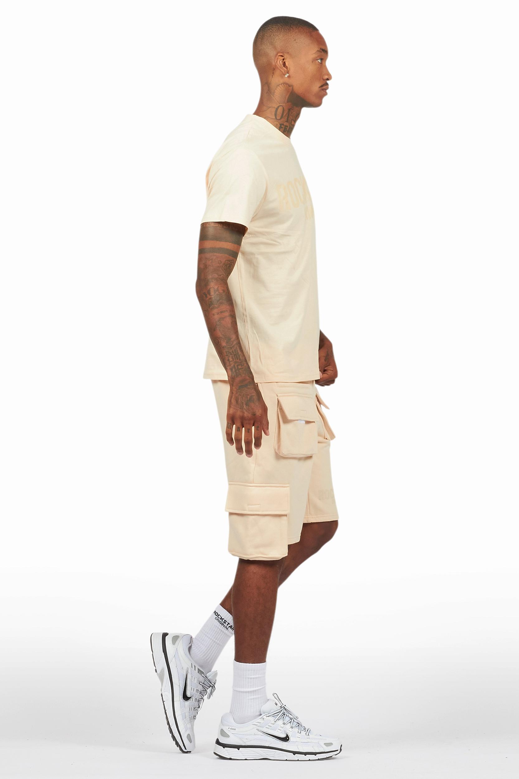 Sana Beige T-Shirt Cargo Shorts Set Male Product Image
