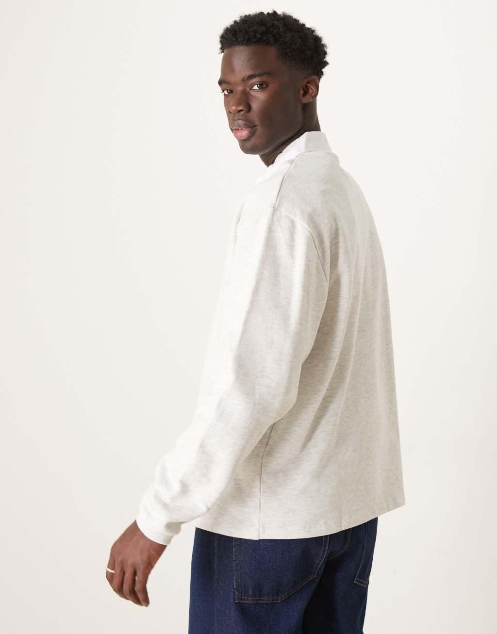 ASOS DESIGN oversized rugby polo sweatshirt in ice heather Product Image