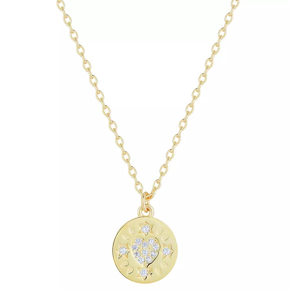 Sunkissed Sterling 14k Gold over Silver CZ Heart Medallion Necklace, Women's, Size: 17", Gold Tone Product Image