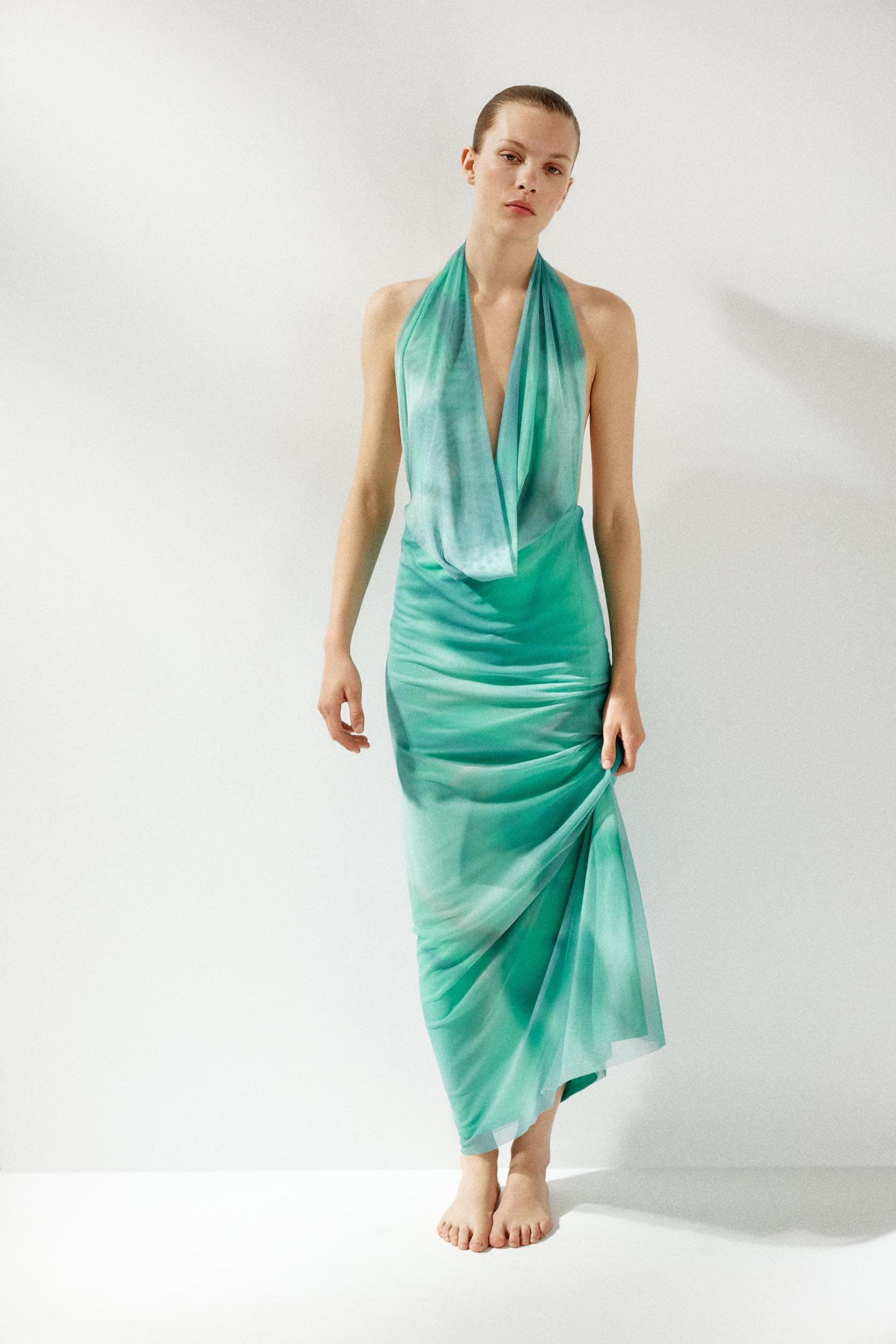 PRINTED TULLE LONG DRESS Product Image