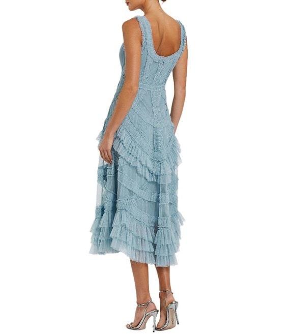 Mac Duggal Scoop Neck Sleeveless Micro Ruffle Mesh Aline Midi Dress Product Image