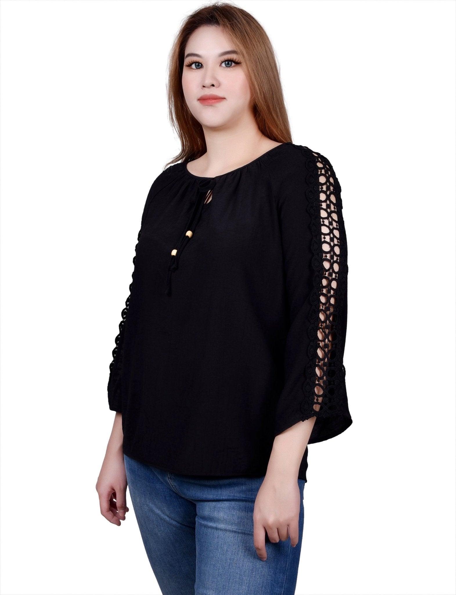 3/4 Length Sleeve Crochet Detail Blouse Product Image