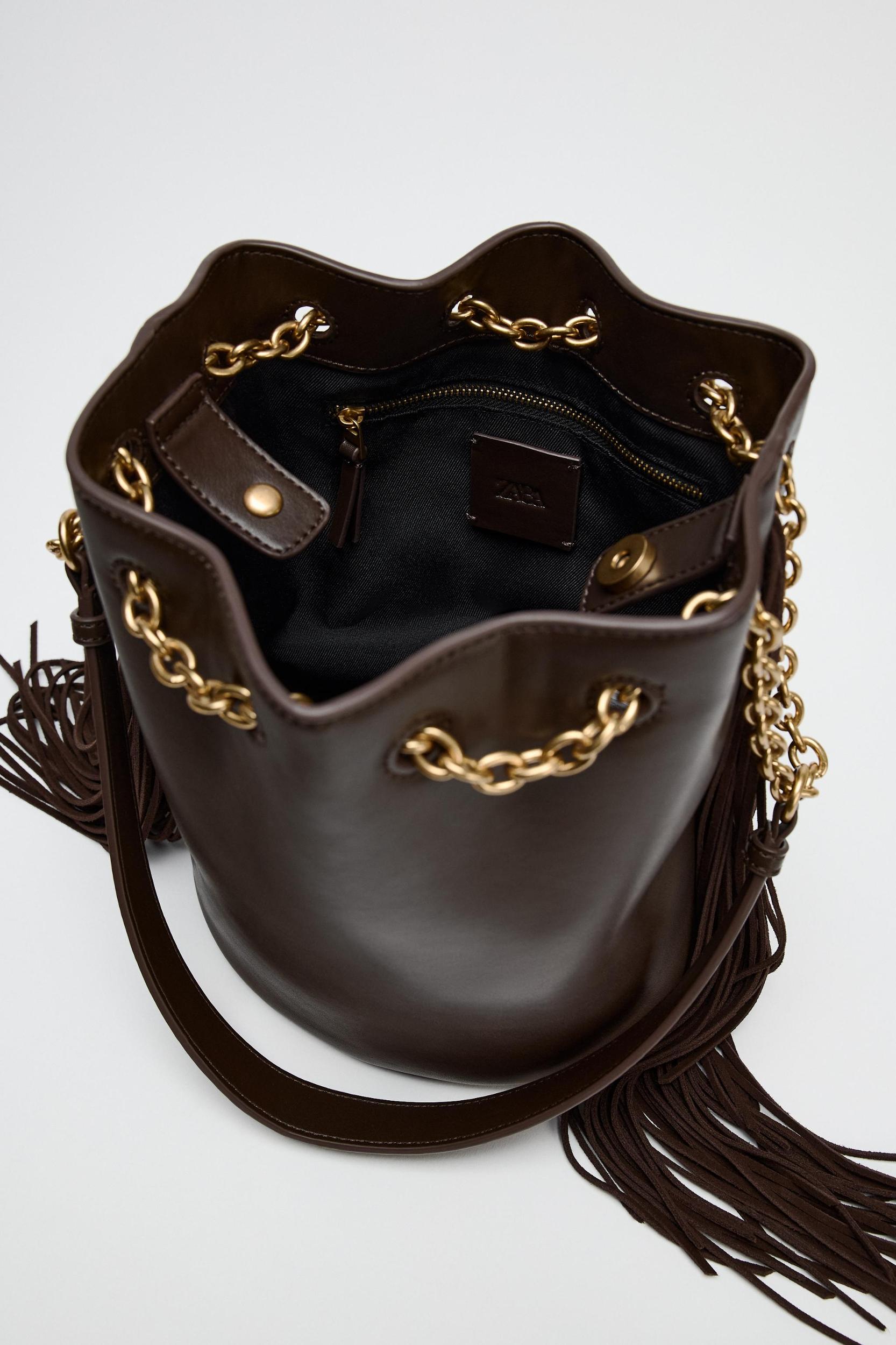 FRINGED CYLINDRICAL BUCKET BAG Product Image