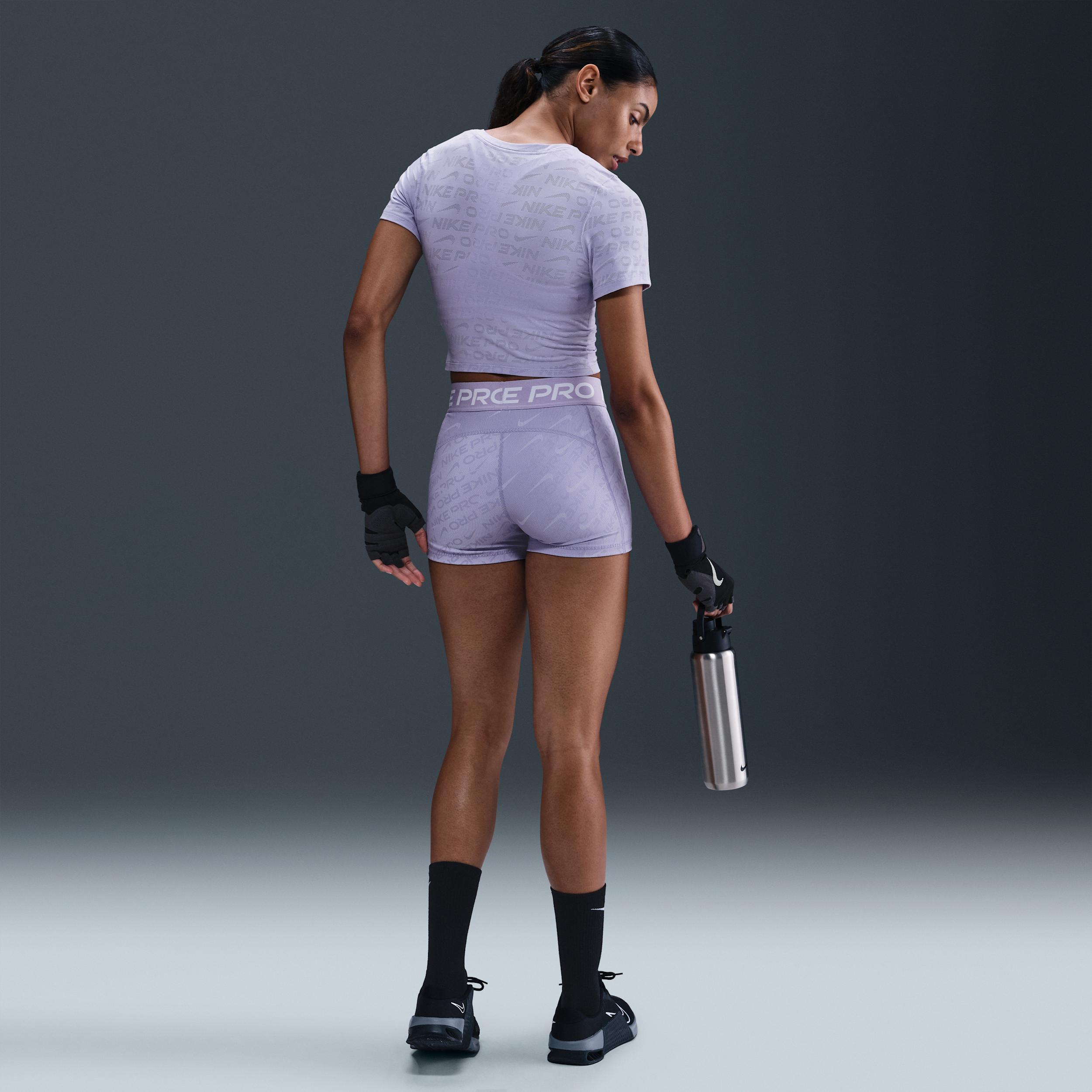 Womens Nike Pro Dri-FIT Short-Sleeve Cropped Jacquard Top | HJ2285-533 Product Image