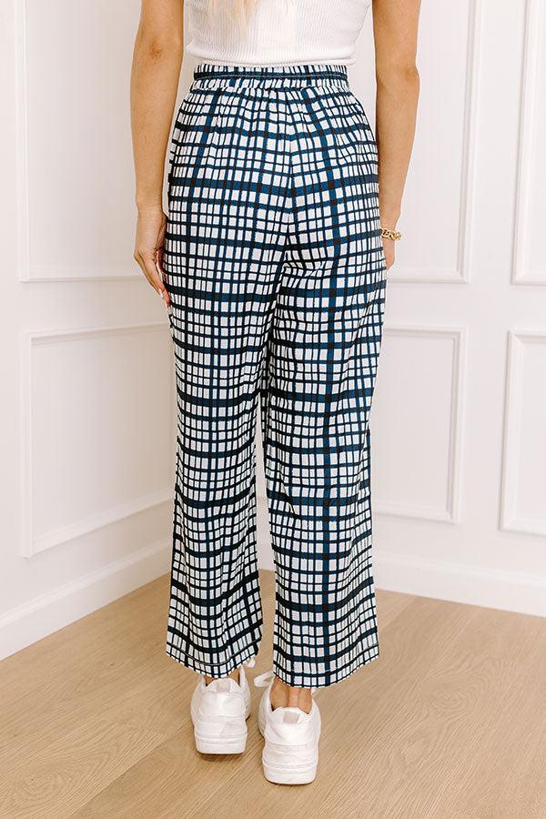 The Madison High Waist Plaid Pants in Navy Product Image