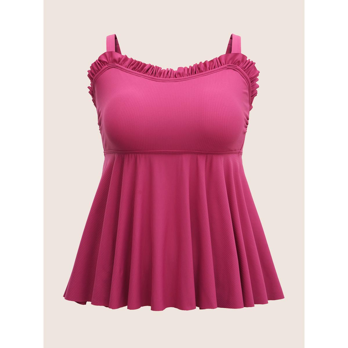 Plus Size Solid Frill Trim Adjustable Straps Swim Top Women's Swimwear RedViolet Beach Non High stretch Bodycon Strapless Curve Swim Tops BloomChic 30/6X Product Image