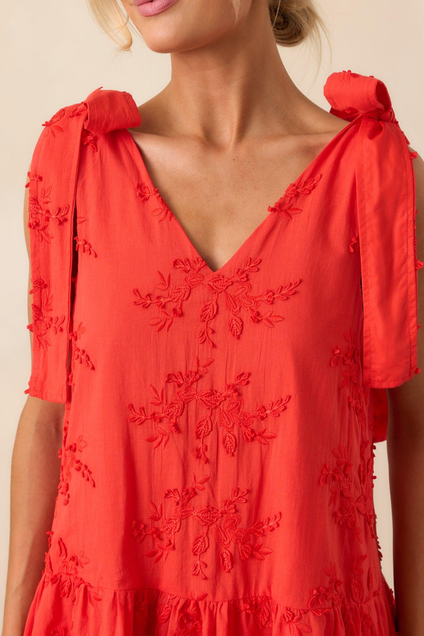 Holding Things Together Red Floral Embroidered Cotton Mini Dress Product Image