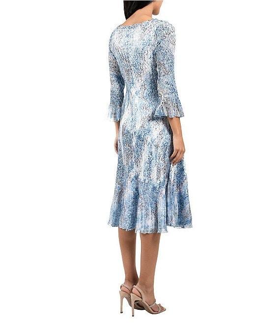 Komarov Boat Neck 3/4 Flutter Sleeve Printed Dress Product Image