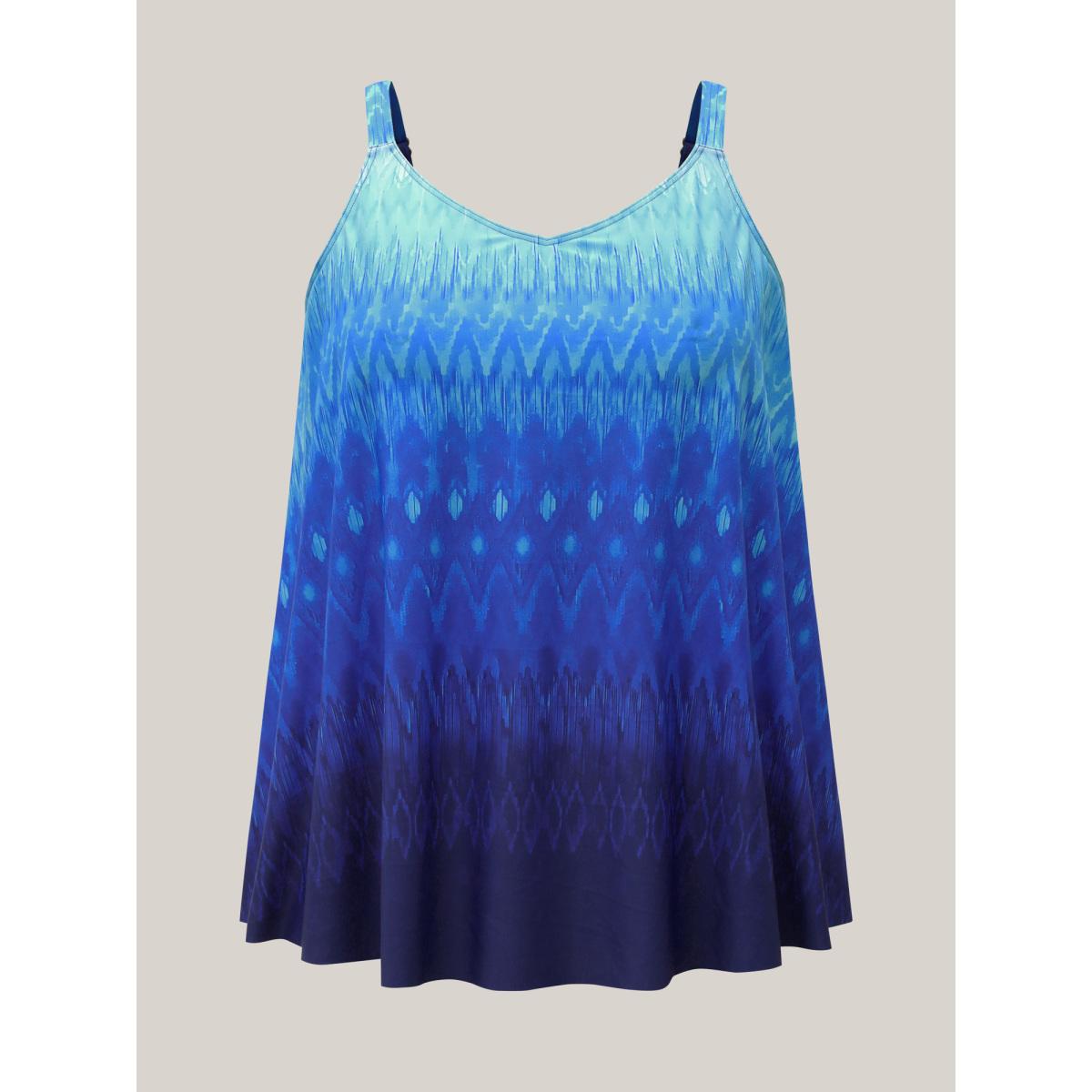 Plus Size Gradient Sea Print Adjustable Swim Top Women's Swimwear Mediumblue Resort High stretch Bodycon U-neck Curve Swim Tops BloomChic 10/M Product Image