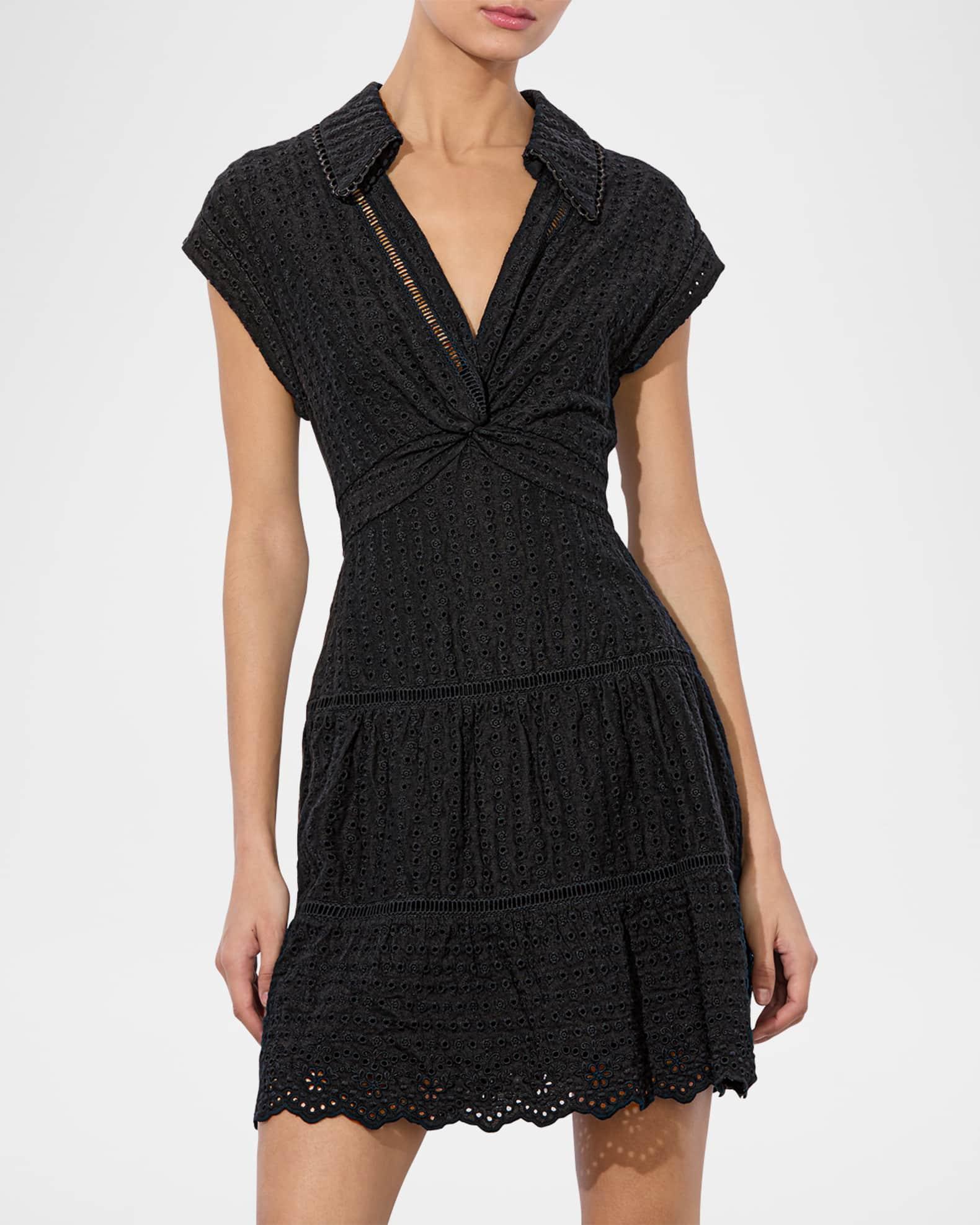 Mila Eyelet Deep V Twist-Front Mini Dress Product Image