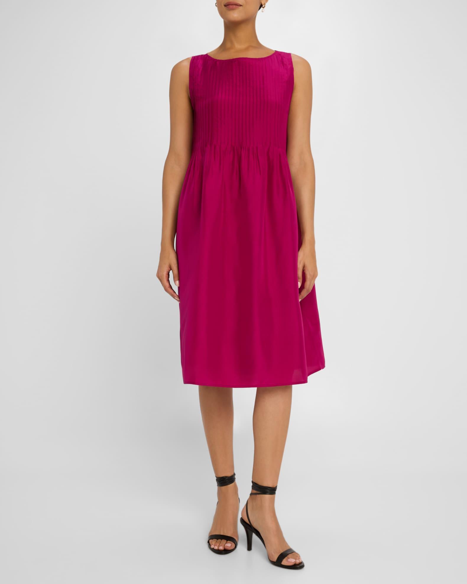 Sleeveless Pintuck Silk Midi Dress Product Image