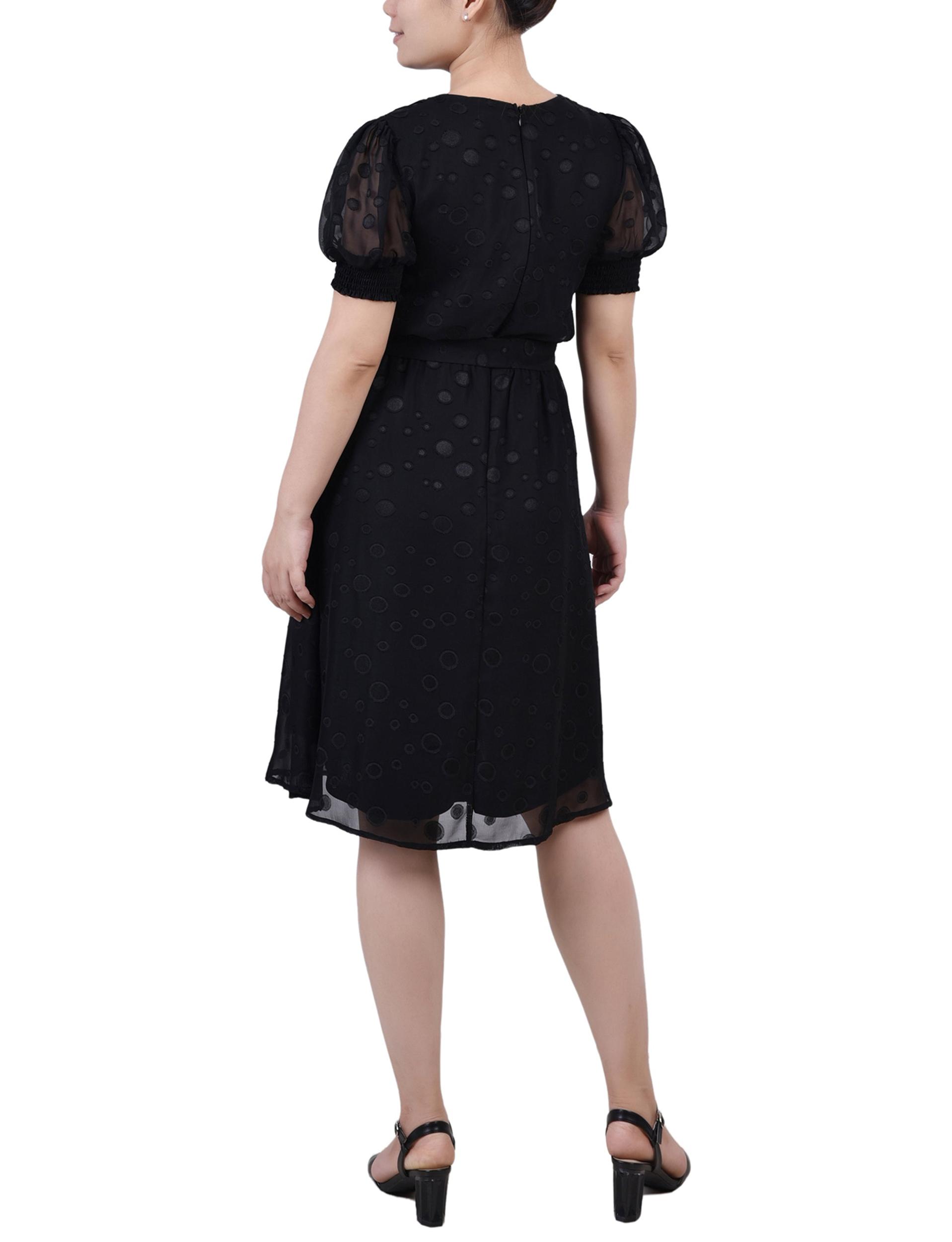 Black Elbow Sleeve Swiss Dot Dress - Petite Product Image