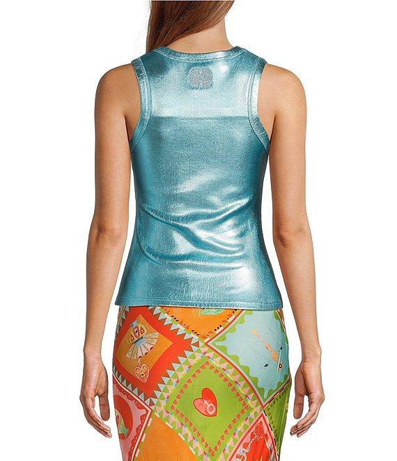 Never Fully Dressed Ribbed Metallic Crew Neck Sleeveless Tank Top Product Image