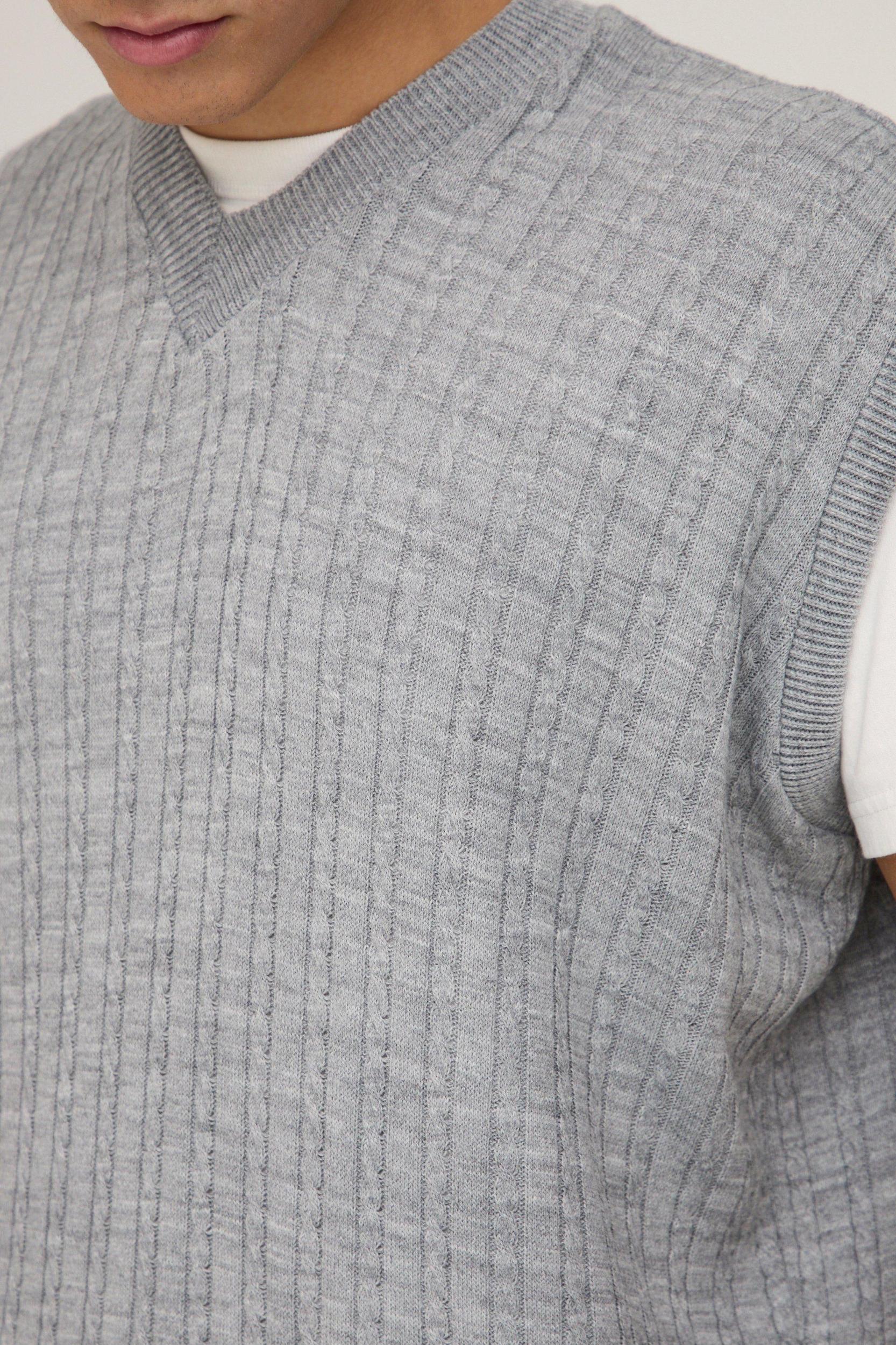 Oversized V Neck Cable Knitted Undershirt | boohooMAN USA Product Image