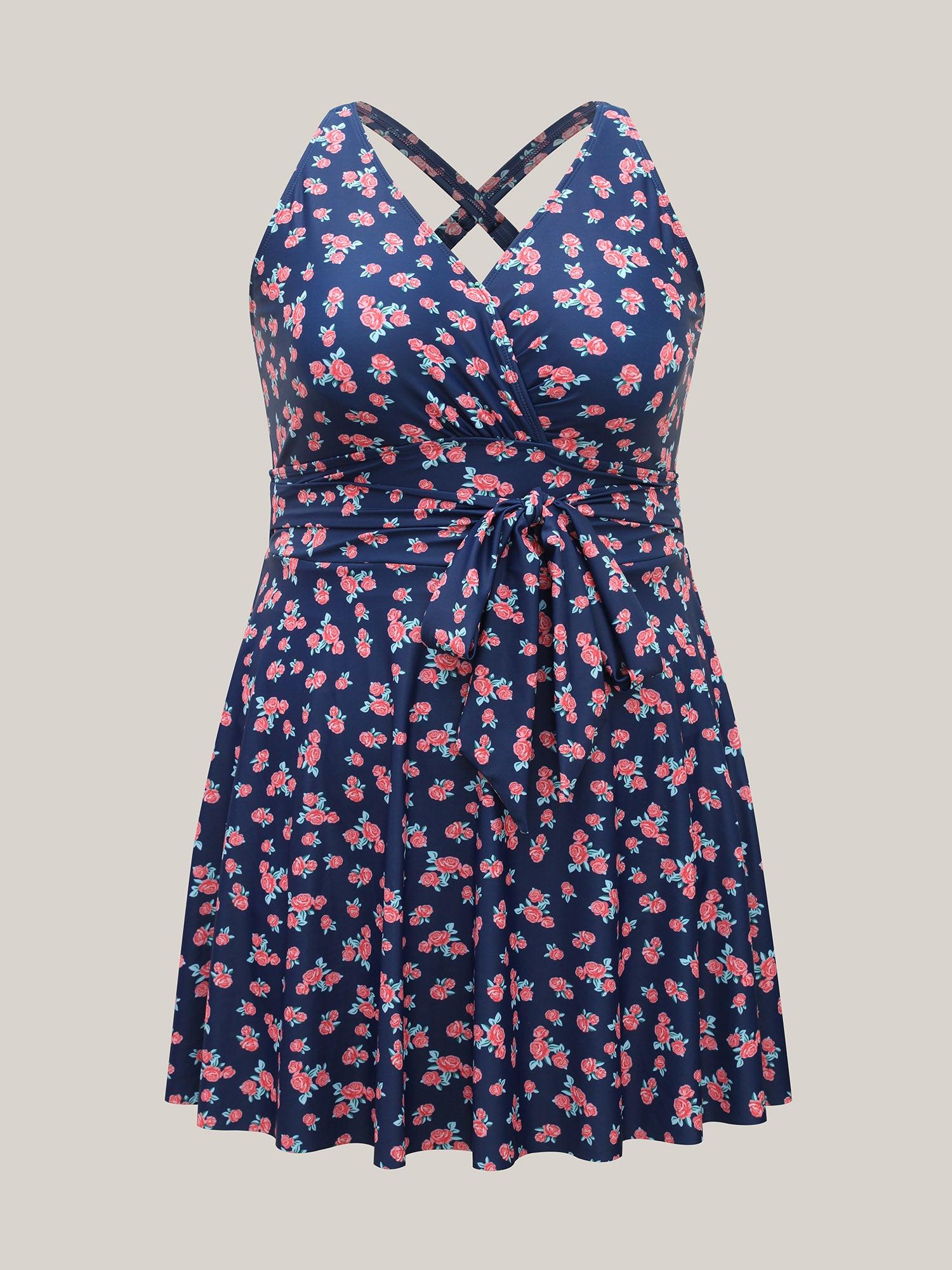 Ditsy Floral Belted Swim Dress Female Product Image
