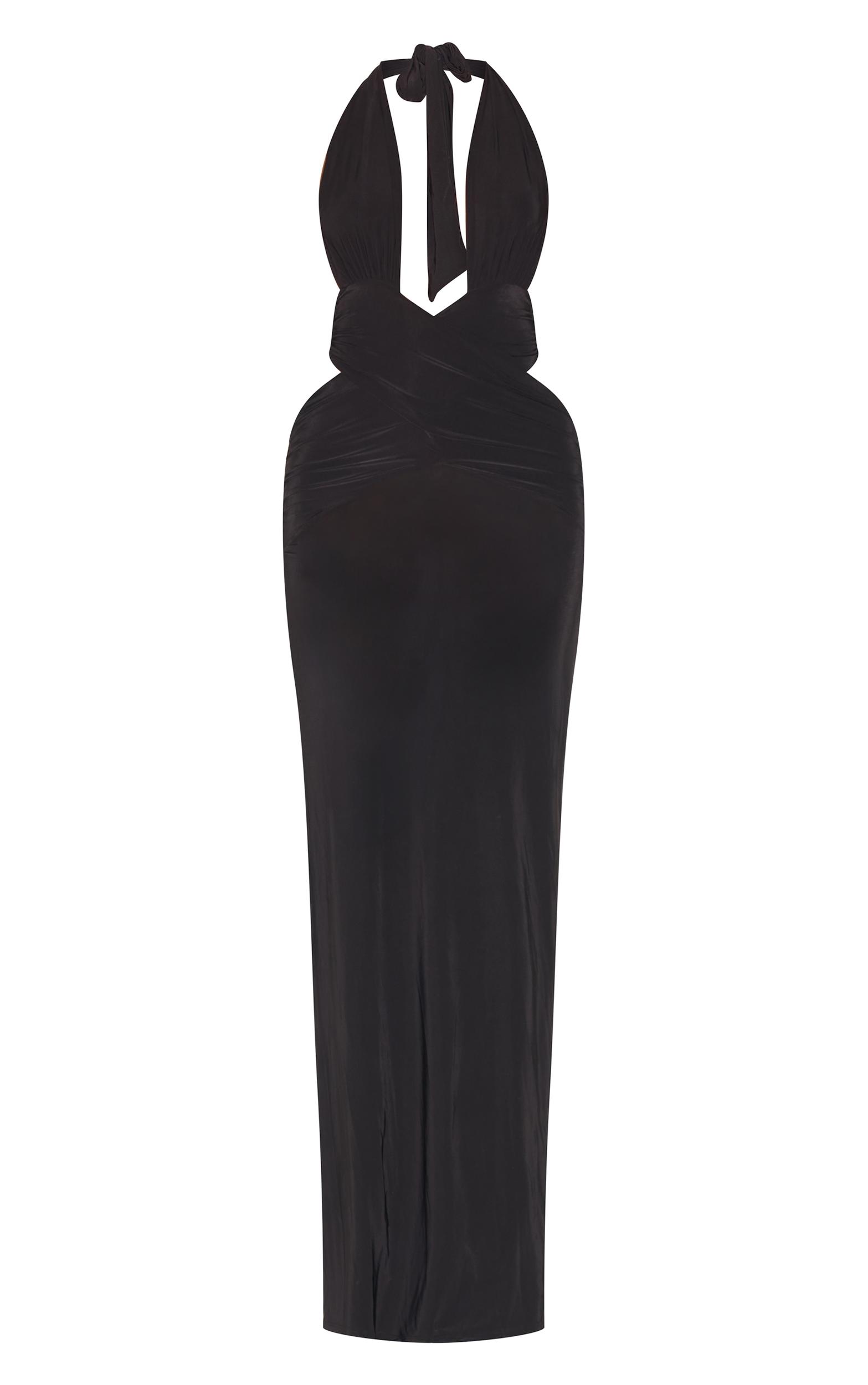 Black Slinky Extreme Plunge Maxi Dress Product Image