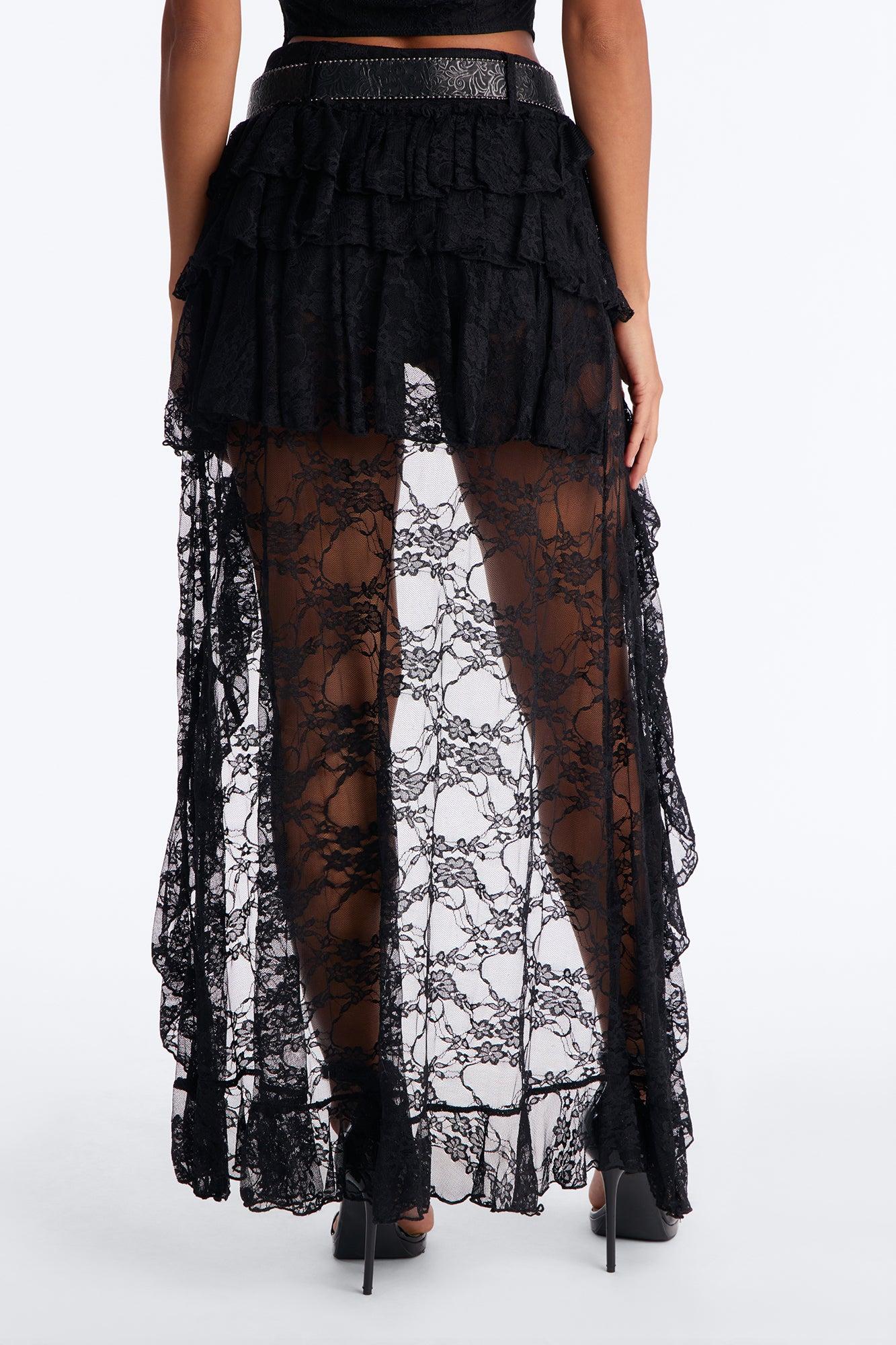 Stolen Moments Belted Lace High Low Skort - Black Female Product Image