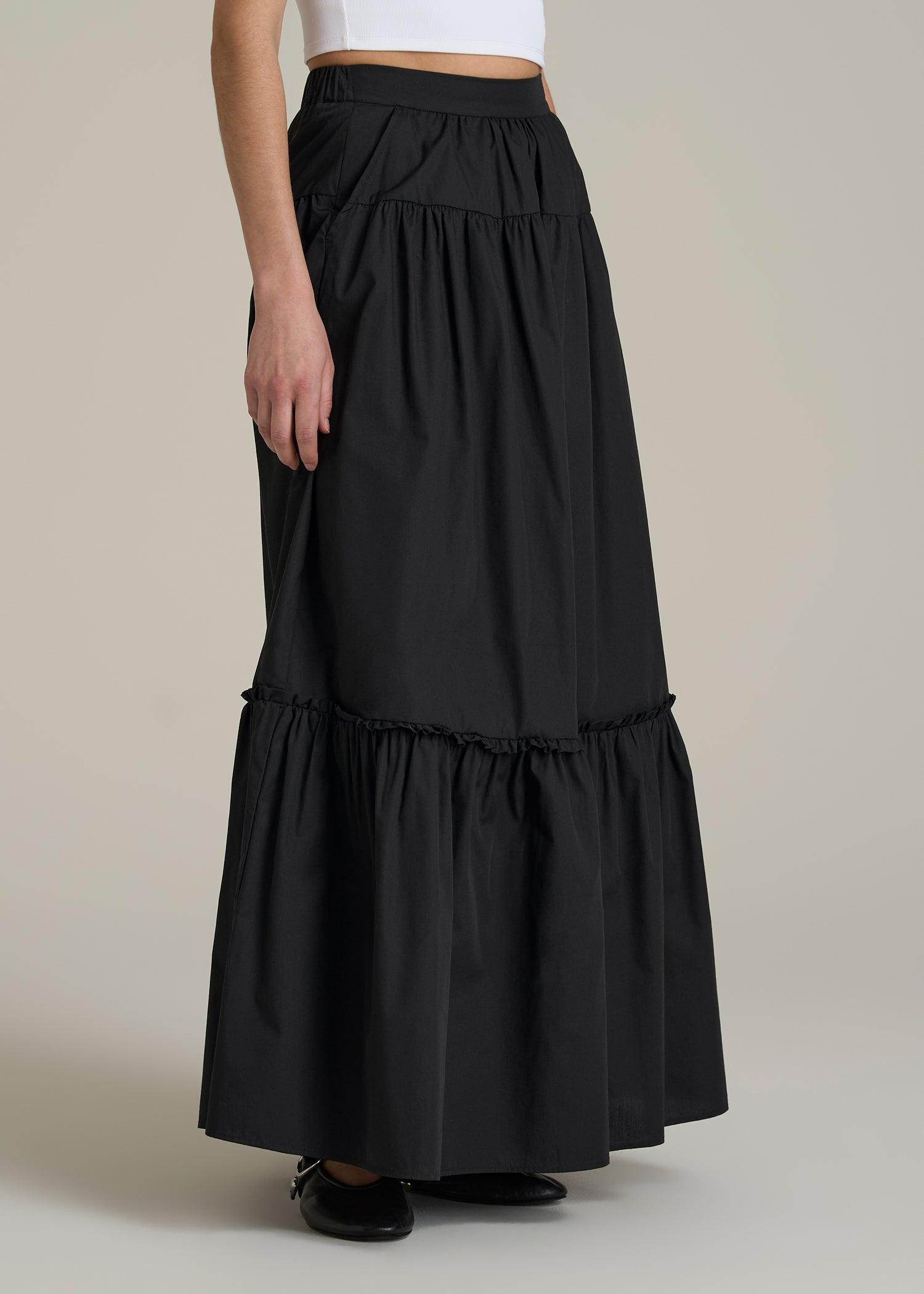 Tiered Cotton Maxi Skirt for Tall Women in Black Female Product Image